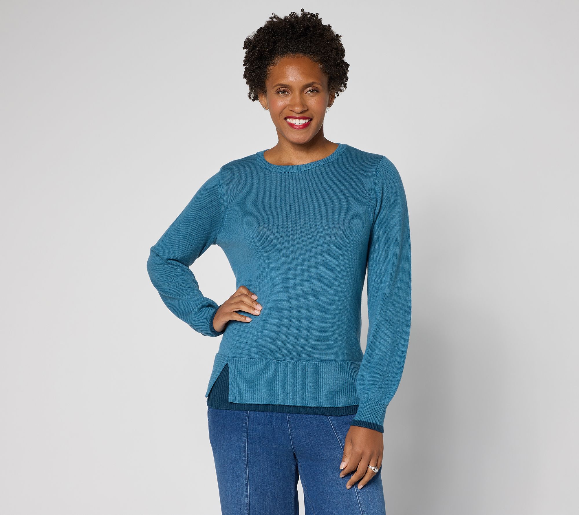 Belle by Kim Gravel Layered Hem Side Slit Sweater