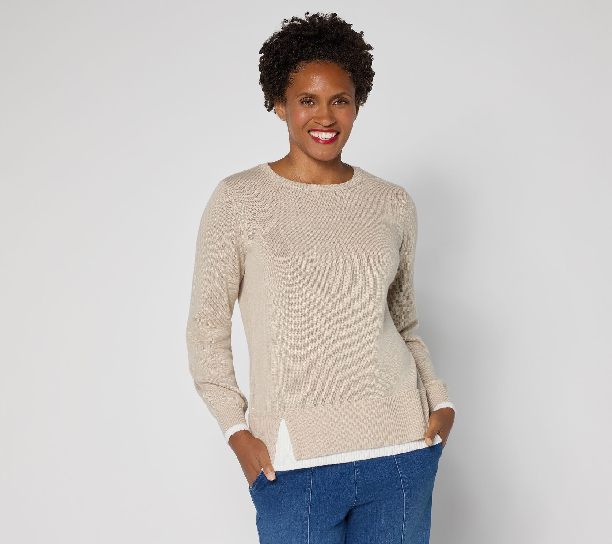 Belle by Kim Gravel Layered Hem Side Slit Sweater