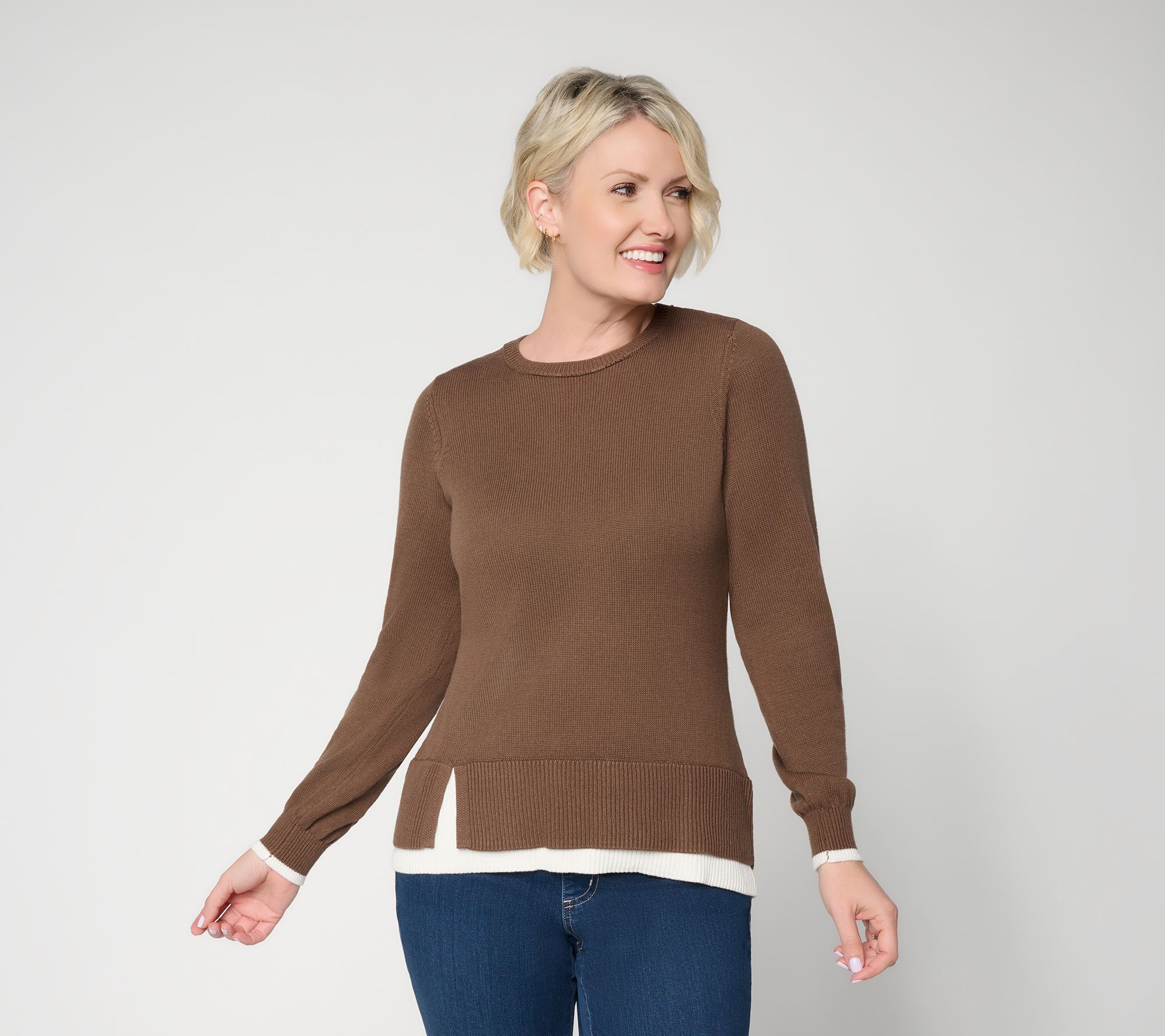Belle by Kim Gravel Layered Hem Side Slit Sweater