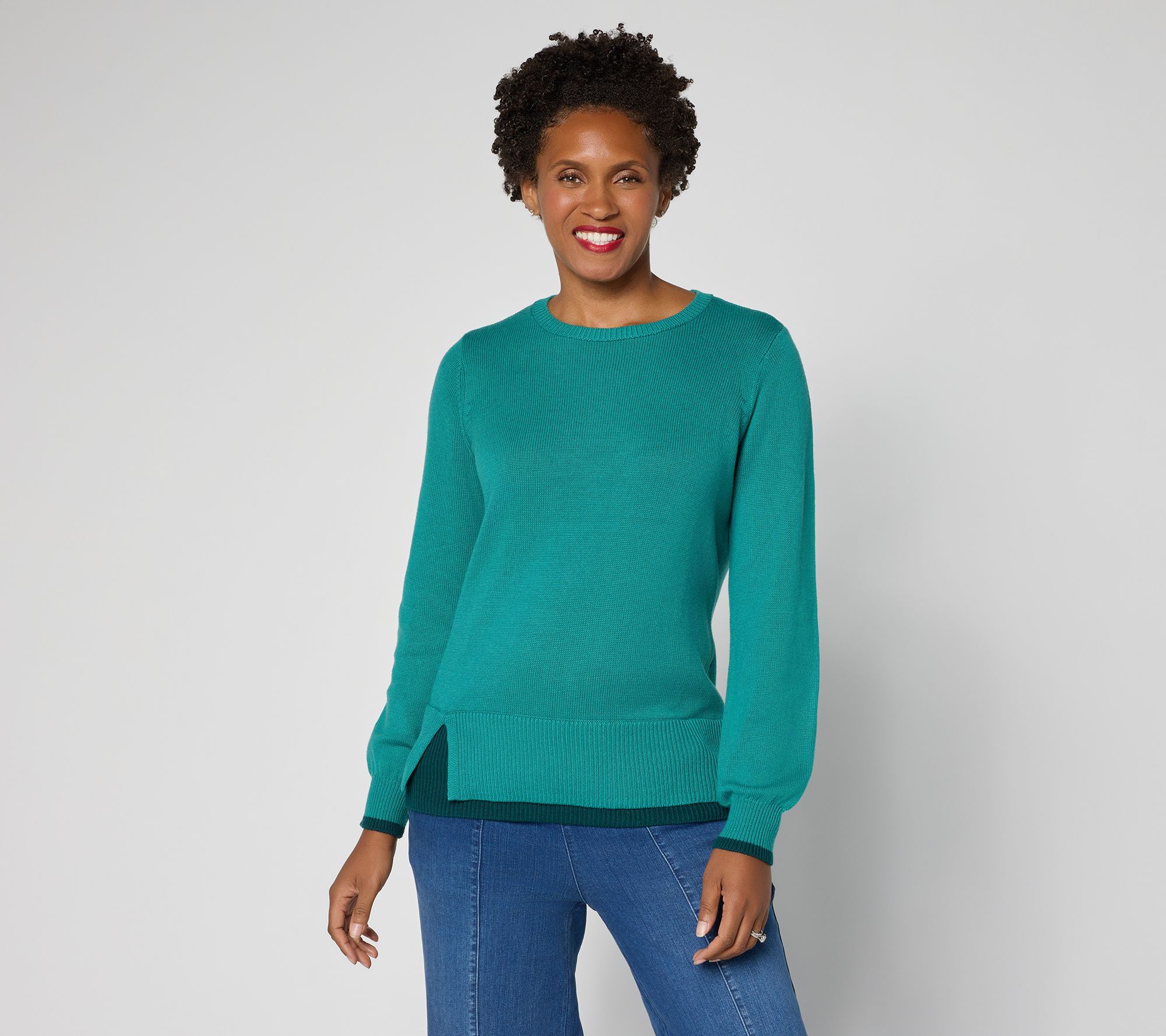 Belle by Kim Gravel Layered Hem Side Slit Sweater