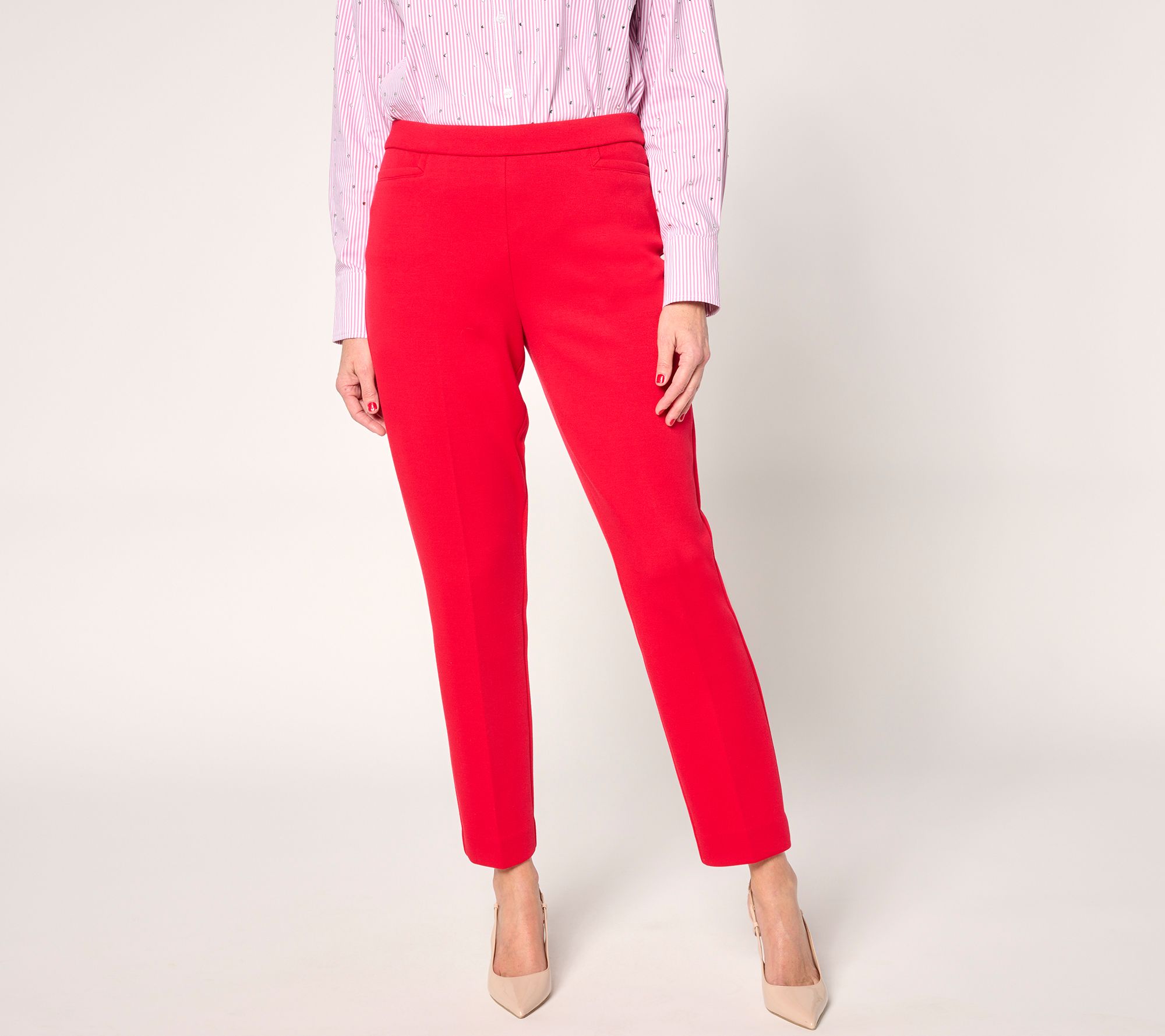 "As Is" Susan Graver Pique Knit Regular Pull-on Slim- Leg Ankle Pants