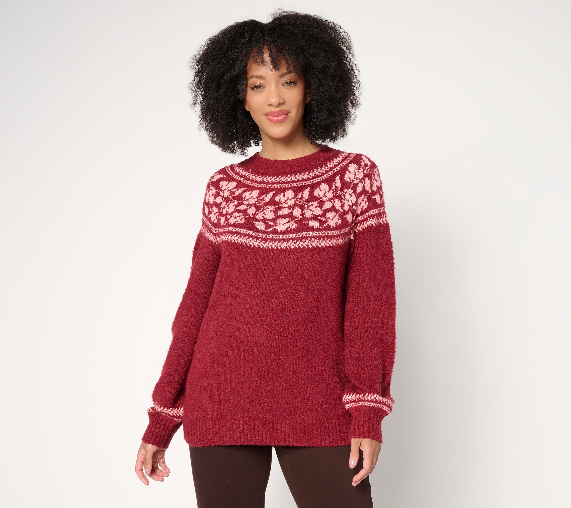  Denim & Co. Mock Neck Fair Isle Long Sleeve Sweater