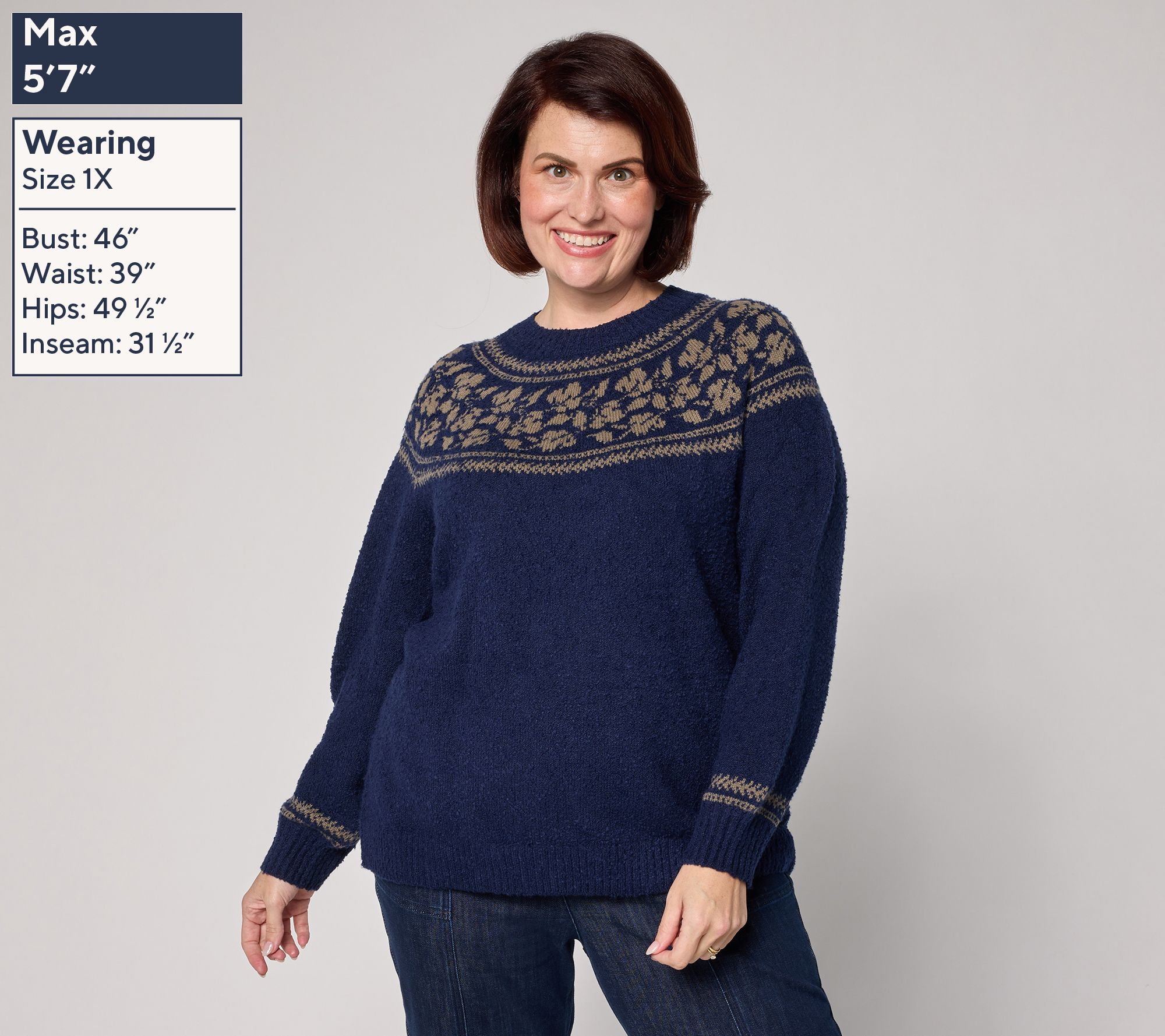 Denim & Co. Mock Neck Fair Isle Long Sleeve Sweater - QVC.com