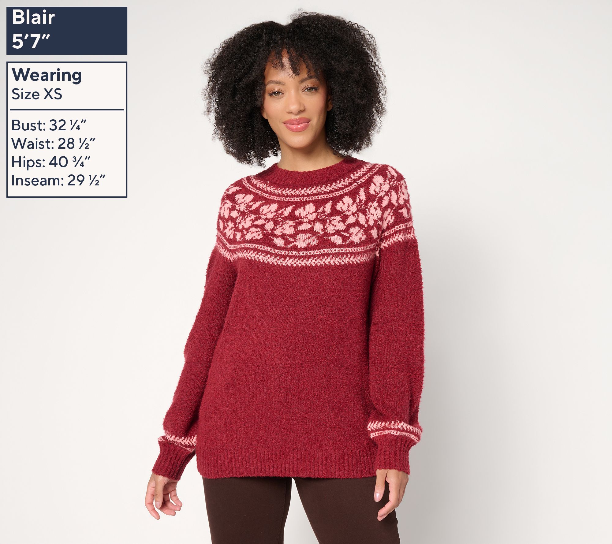Denim & Co. Mock Neck Fair Isle Long Sleeve Sweater - QVC.com