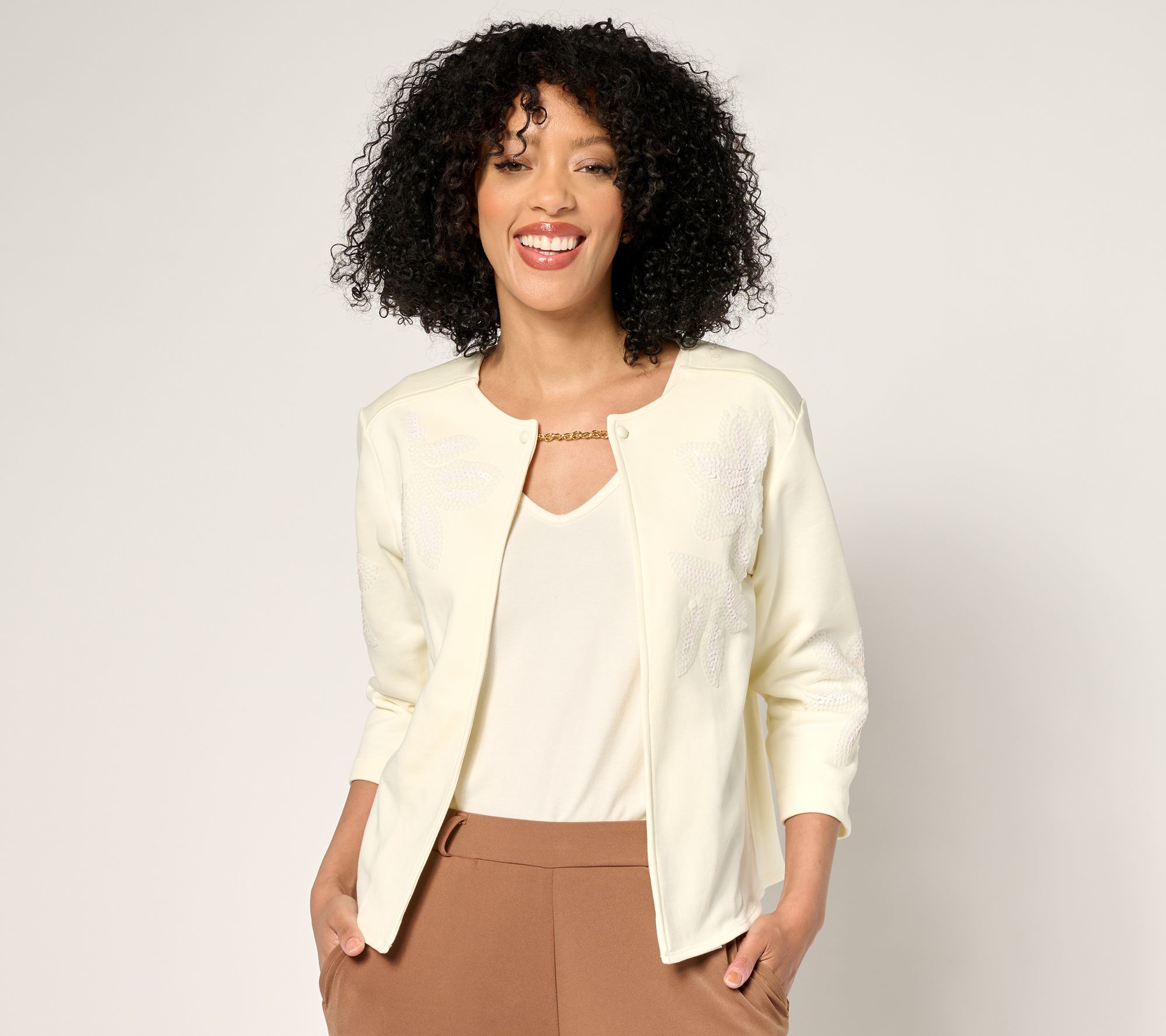 "As Is" Dennis Basso Sweater Shrug with Sequin Accents