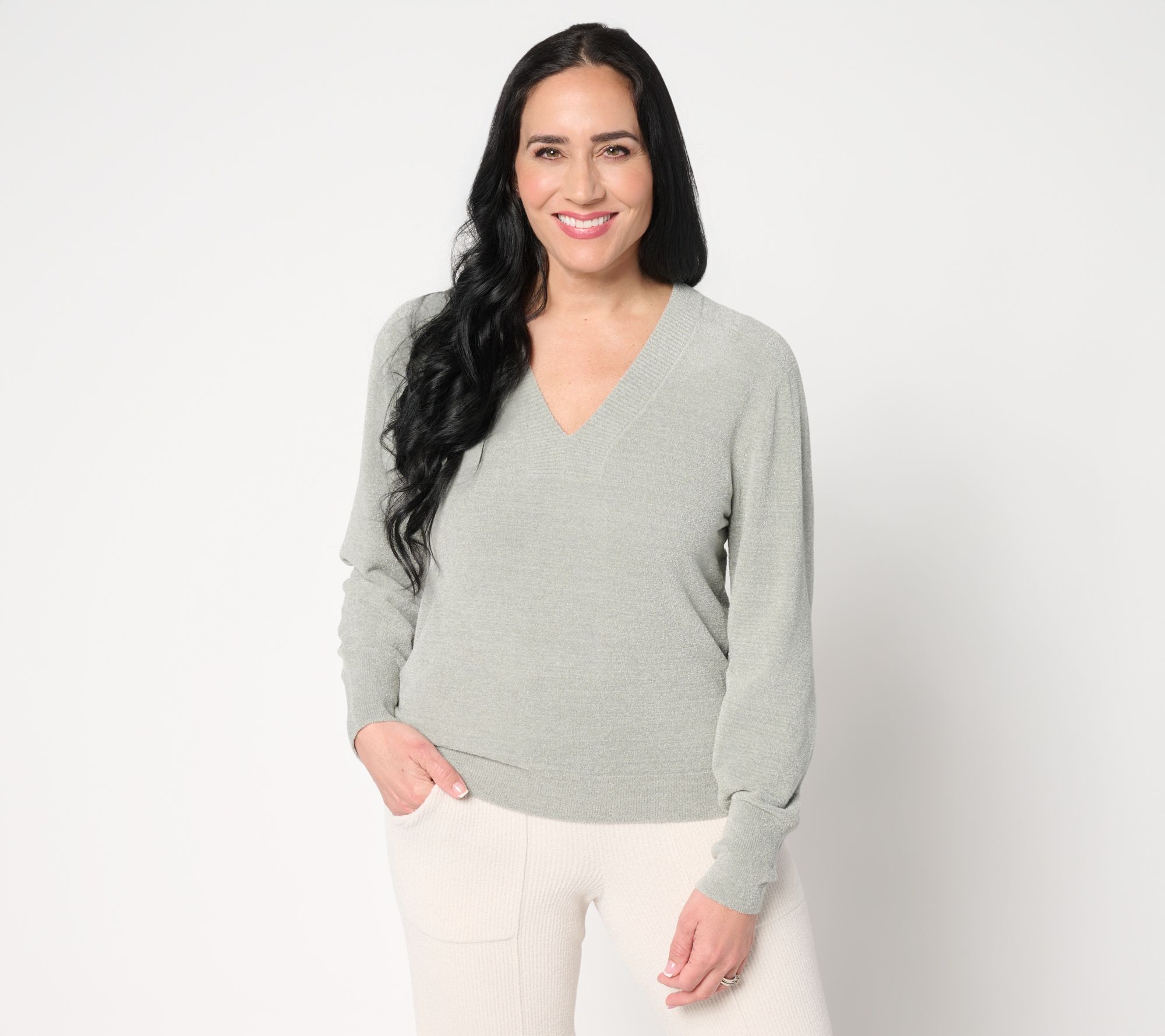 "As Is" Barefoot Dreams CozyChic Ultra Lite V-Neck Pullover