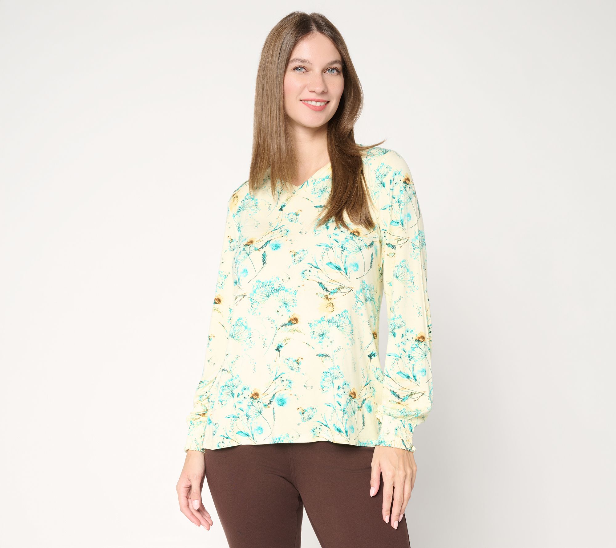 Belle by Kim Gravel Rayon Spandex Smocked Sleeve Top