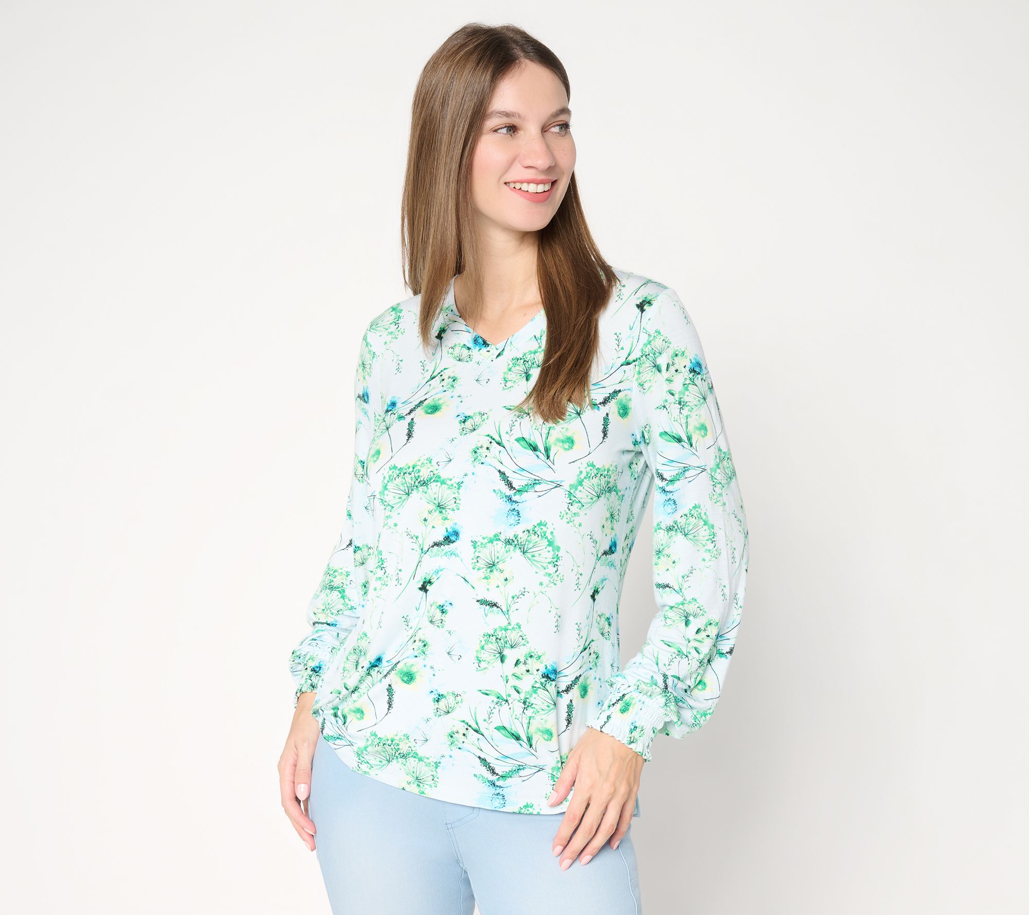 Belle by Kim Gravel Rayon Spandex Smocked Sleeve Top