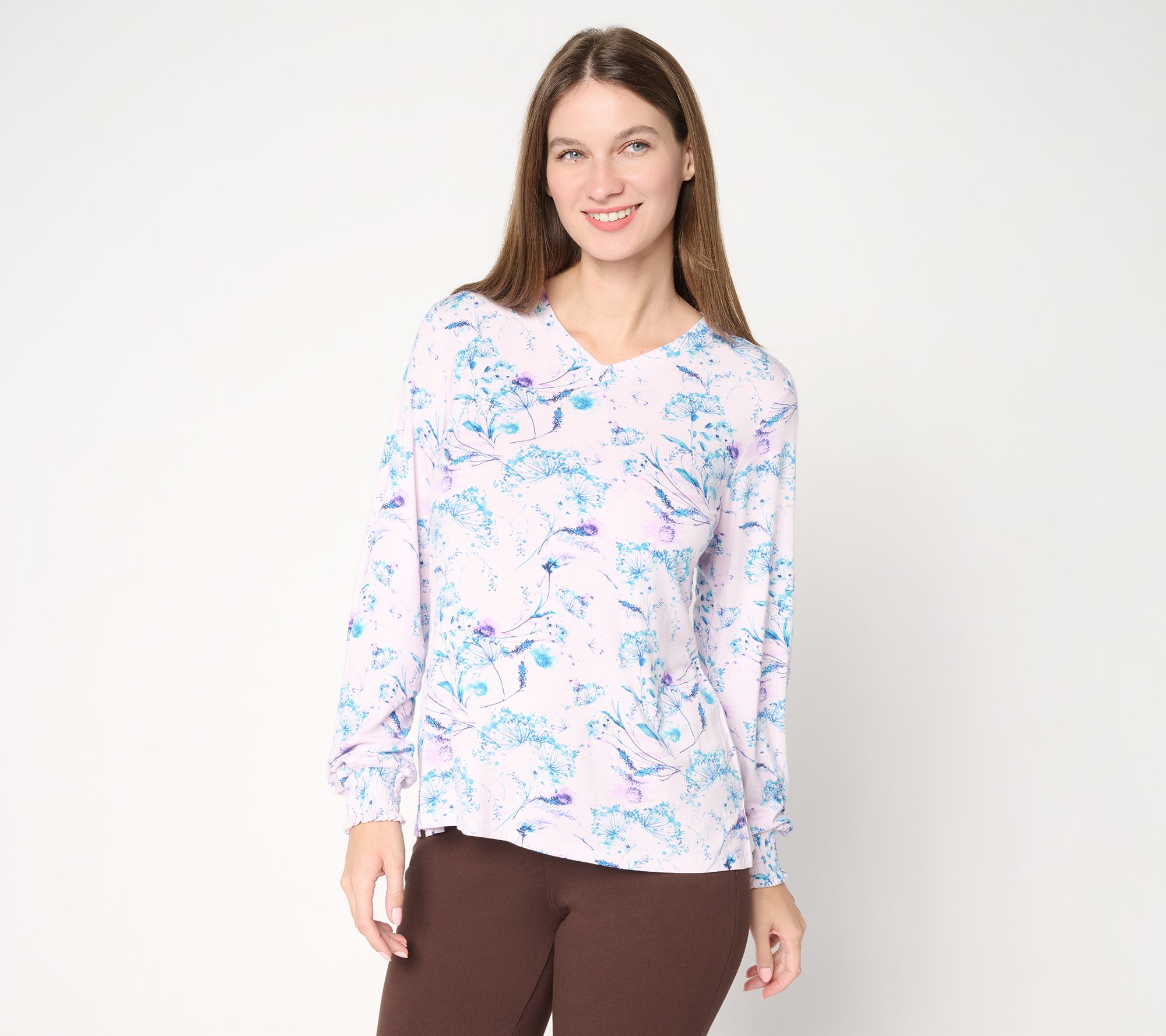 Belle by Kim Gravel Rayon Spandex Smocked Sleeve Top