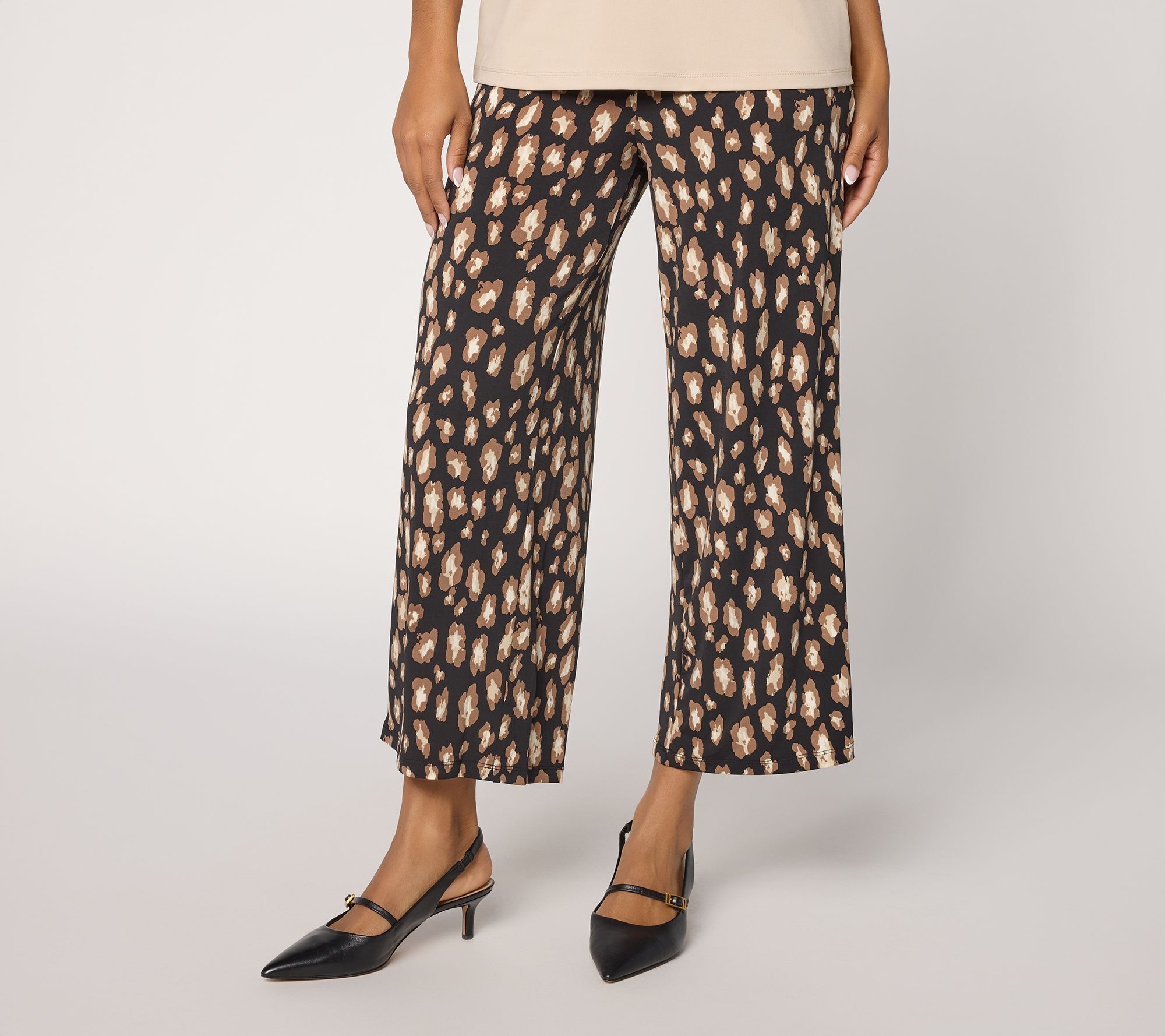Susan Graver Regular Printed Liquid Knit Wide-Leg Crop Pants