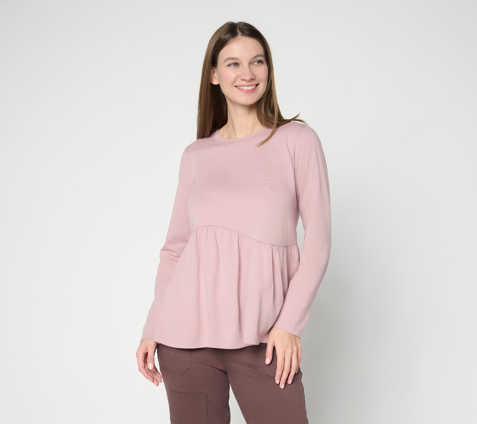 LOGO by Lori Goldstein Asymmetrical Curved Peplum Top
