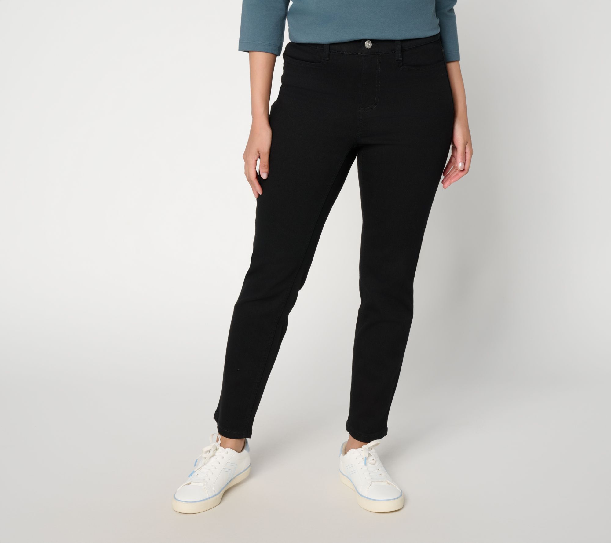 Denim & Co. Regular Black Classic Stretch Slim Straight Ankle Jeans