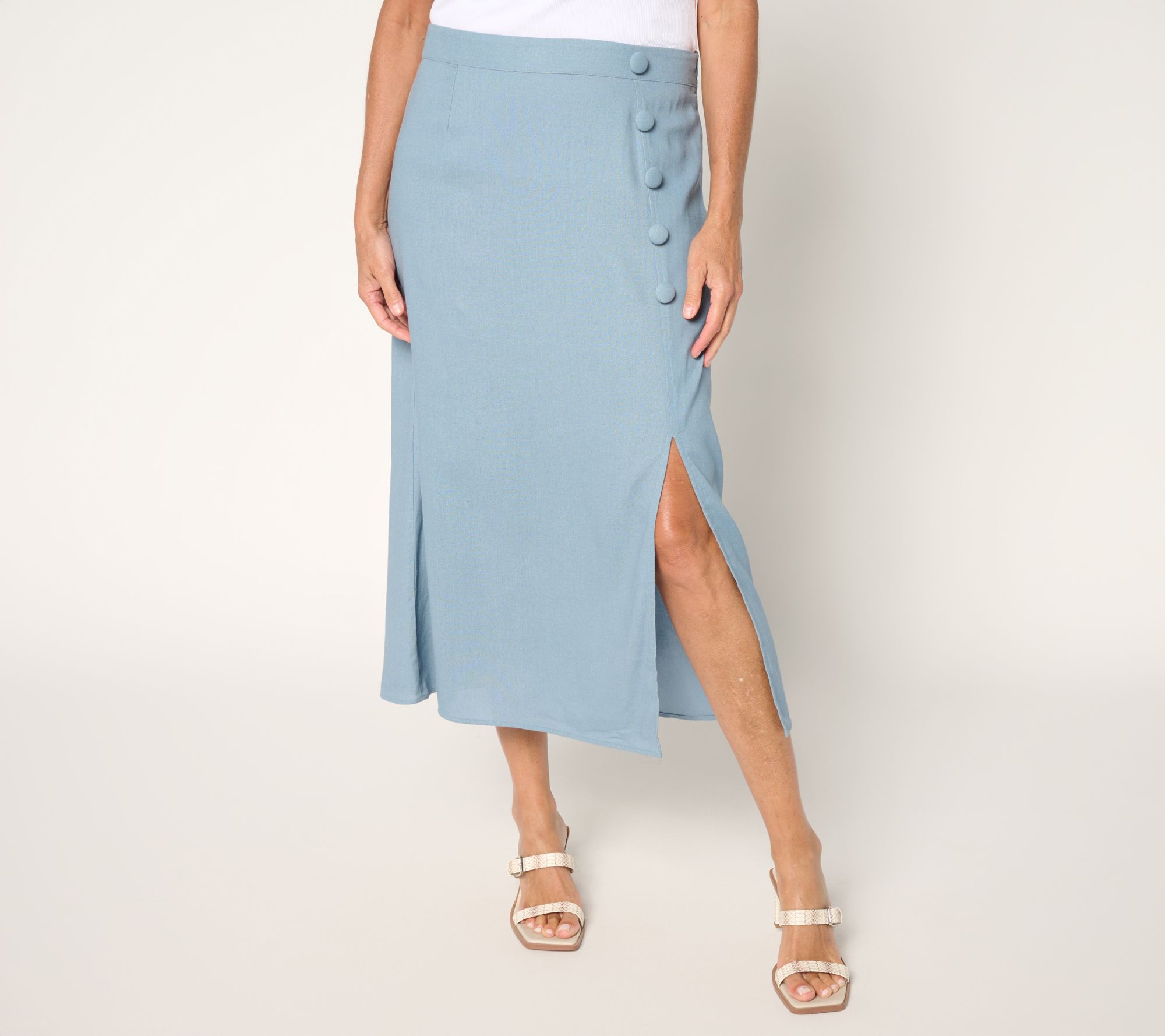 "As Is" Me by Jennie Garth Regular Linen Blend Midi Skirt