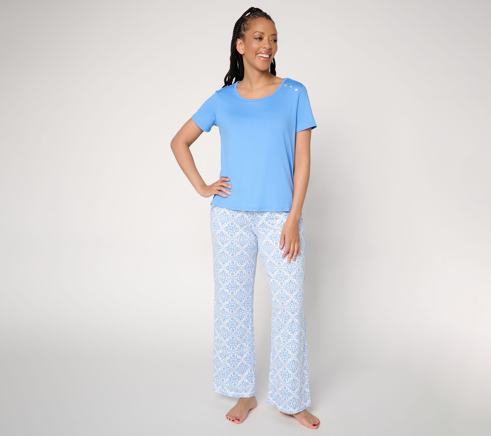 MUK LUKS Short Sleeve Button Tee with Pant Pajama Set
