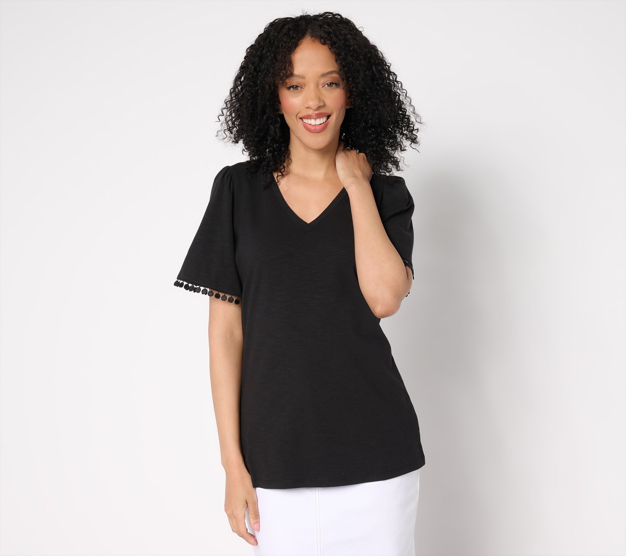 "As Is" Belle by Kim Gravel Slub Knit Flutter Sleeve Top