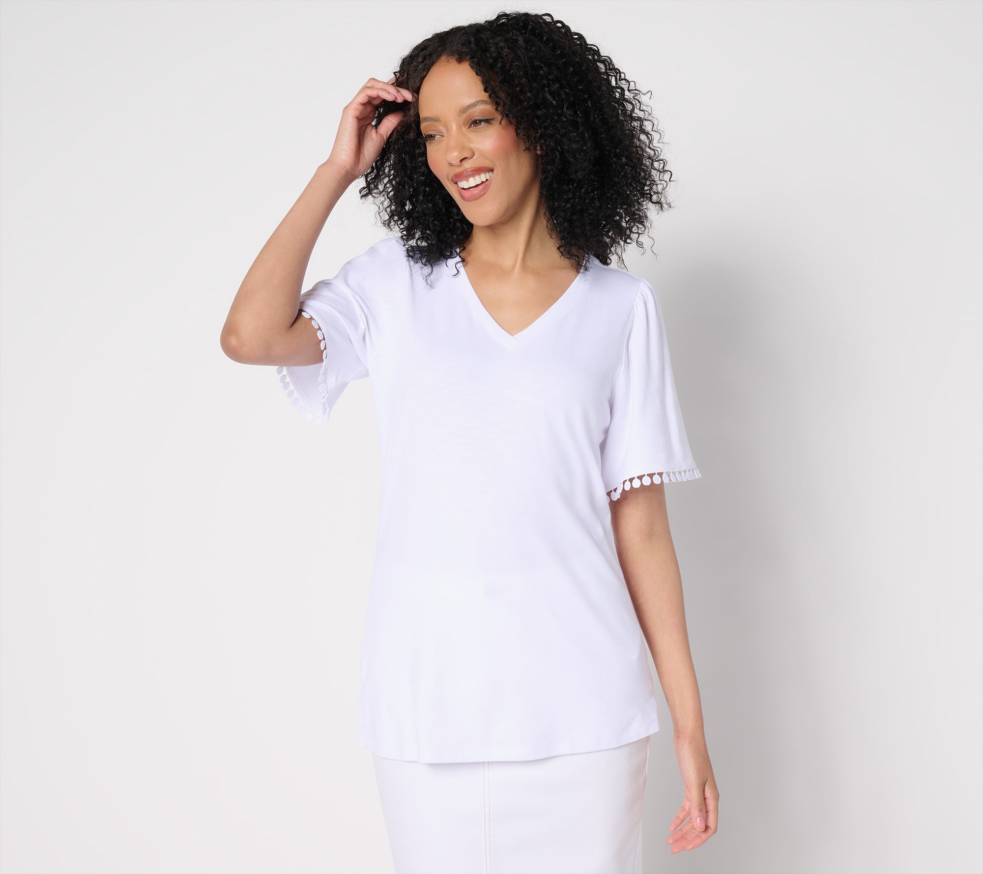 "As Is" Belle by Kim Gravel Slub Knit Flutter Sleeve Top