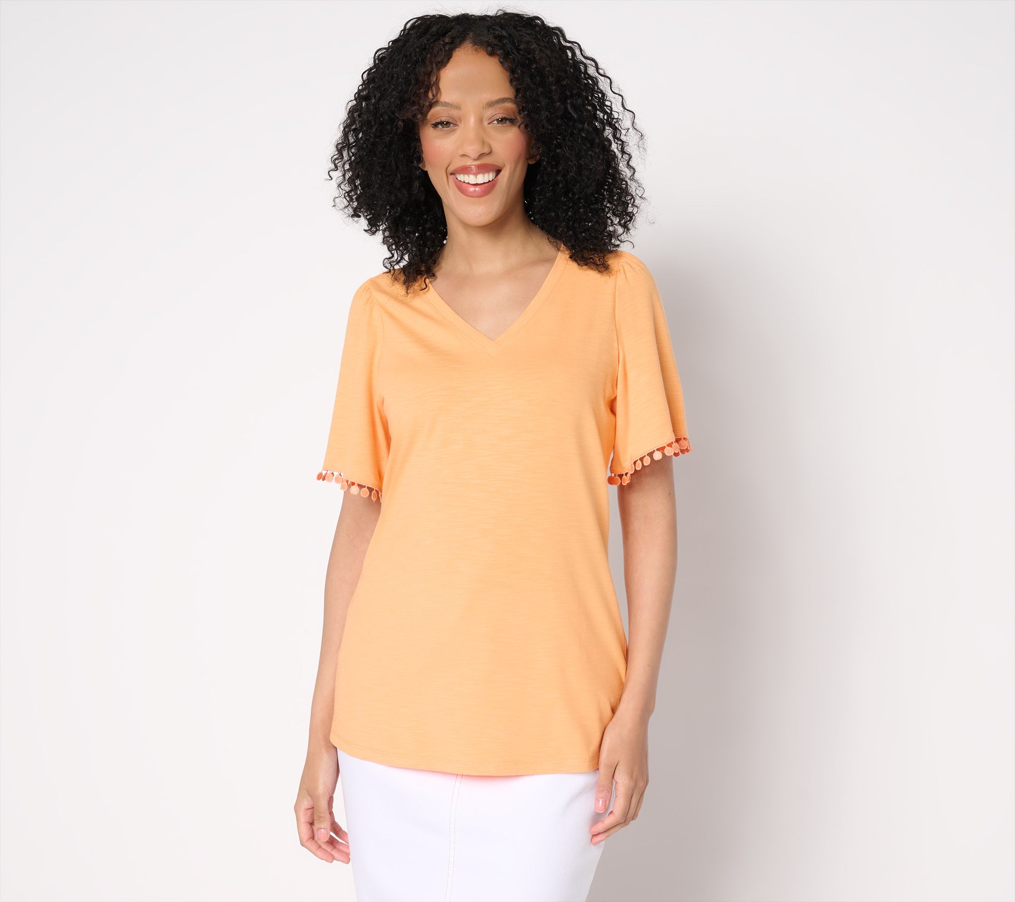 "As Is" Belle by Kim Gravel Slub Knit Flutter Sleeve Top