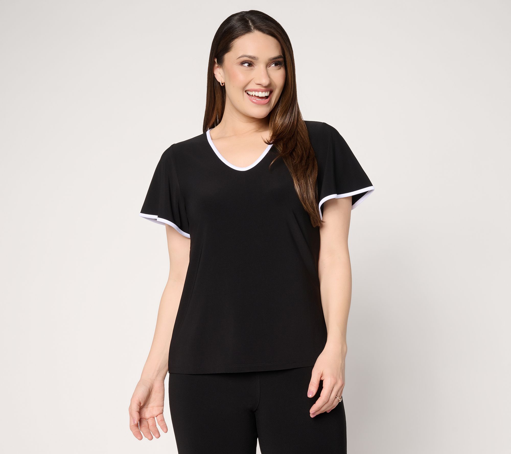 Dennis Basso Flounce Sleeve Italia Knit Top