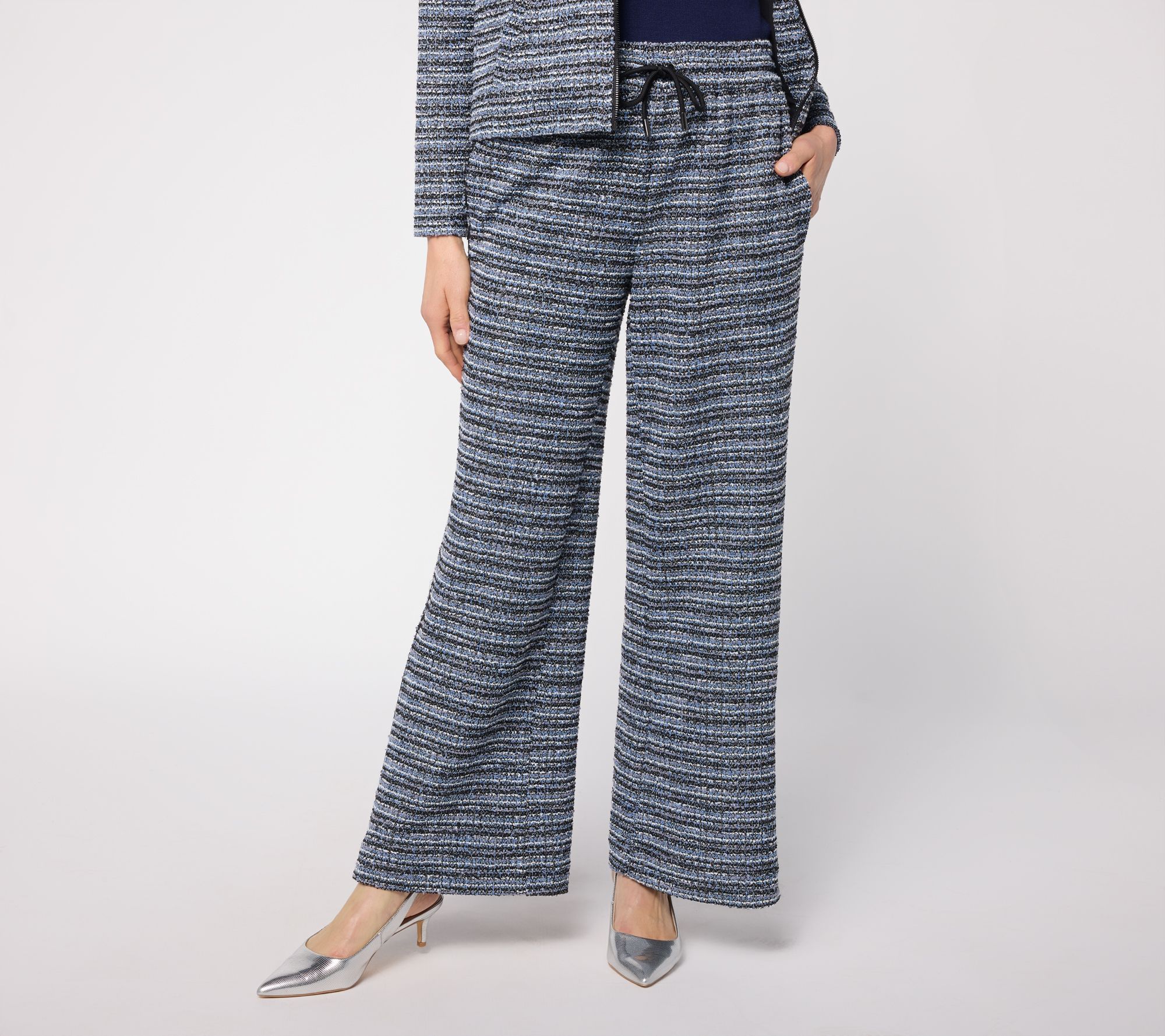 RM Studio x Rebecca Minkoff Petite Pull-On Knit Tweed Wide Leg Pants