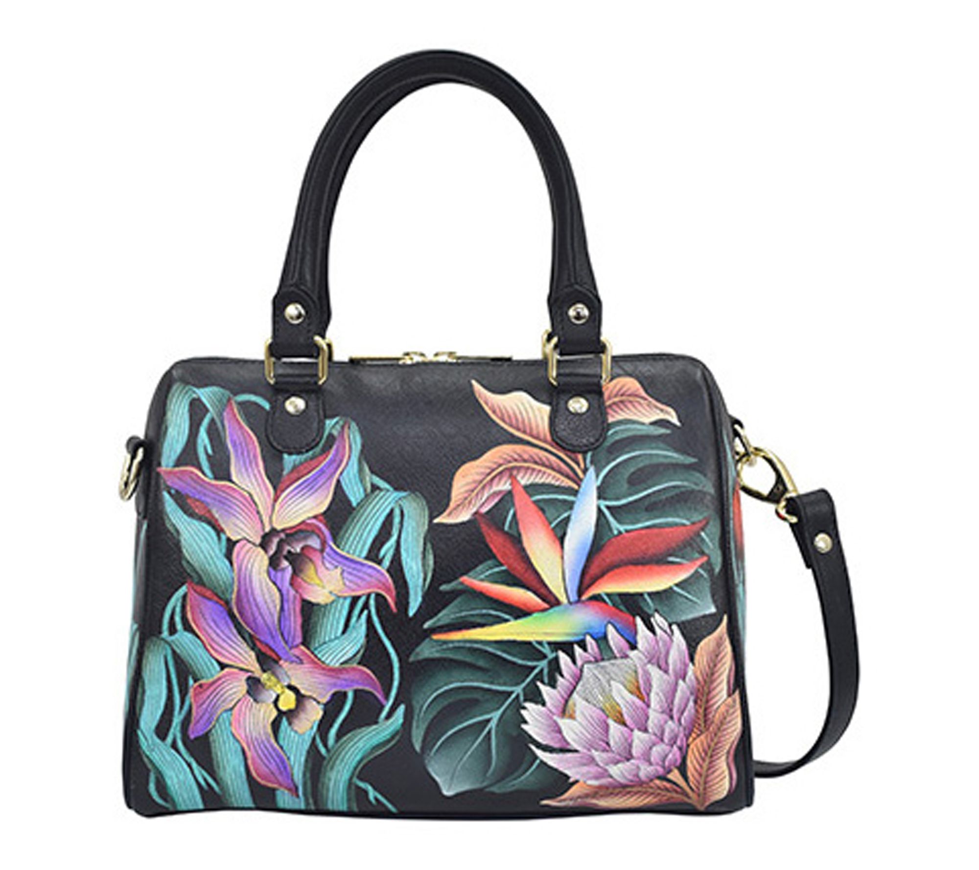 Anushcka Painte d Leather Zip A round Classic S atchel