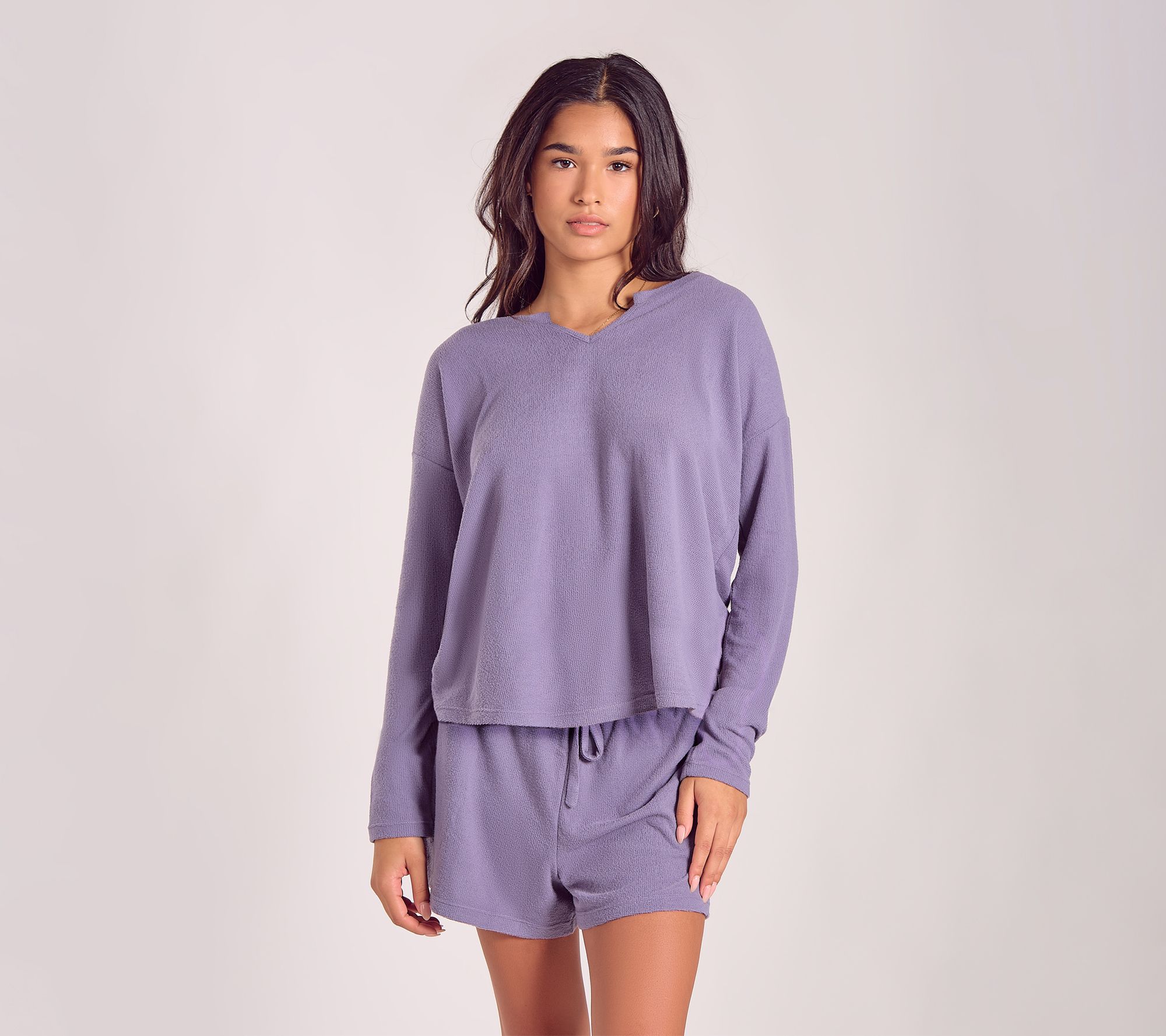 iCollection Waffle Knit Long Sleeve & Short PJSet