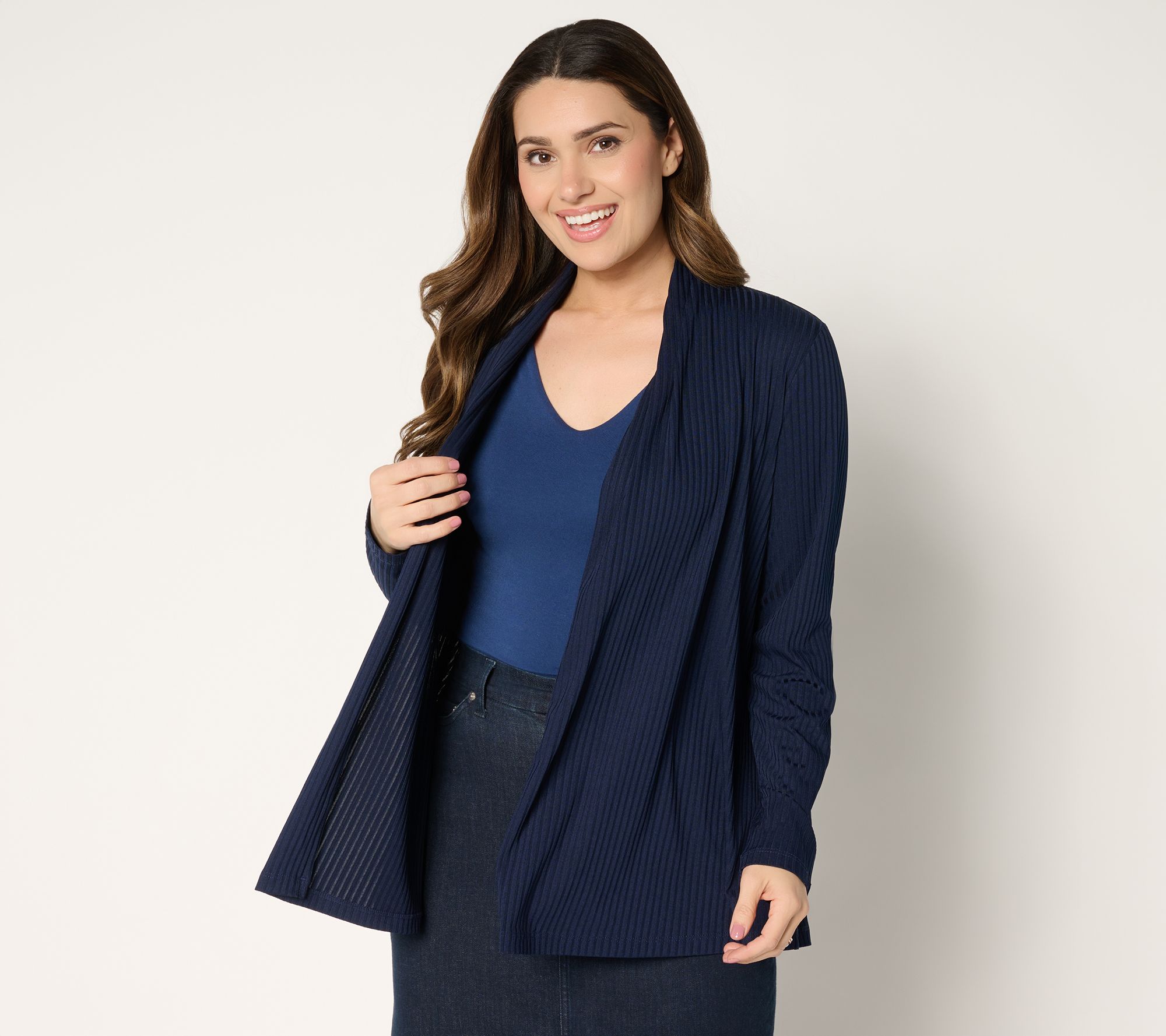 "As Is" Susan Graver Regular Ribbed Liquid Knit Cardigan