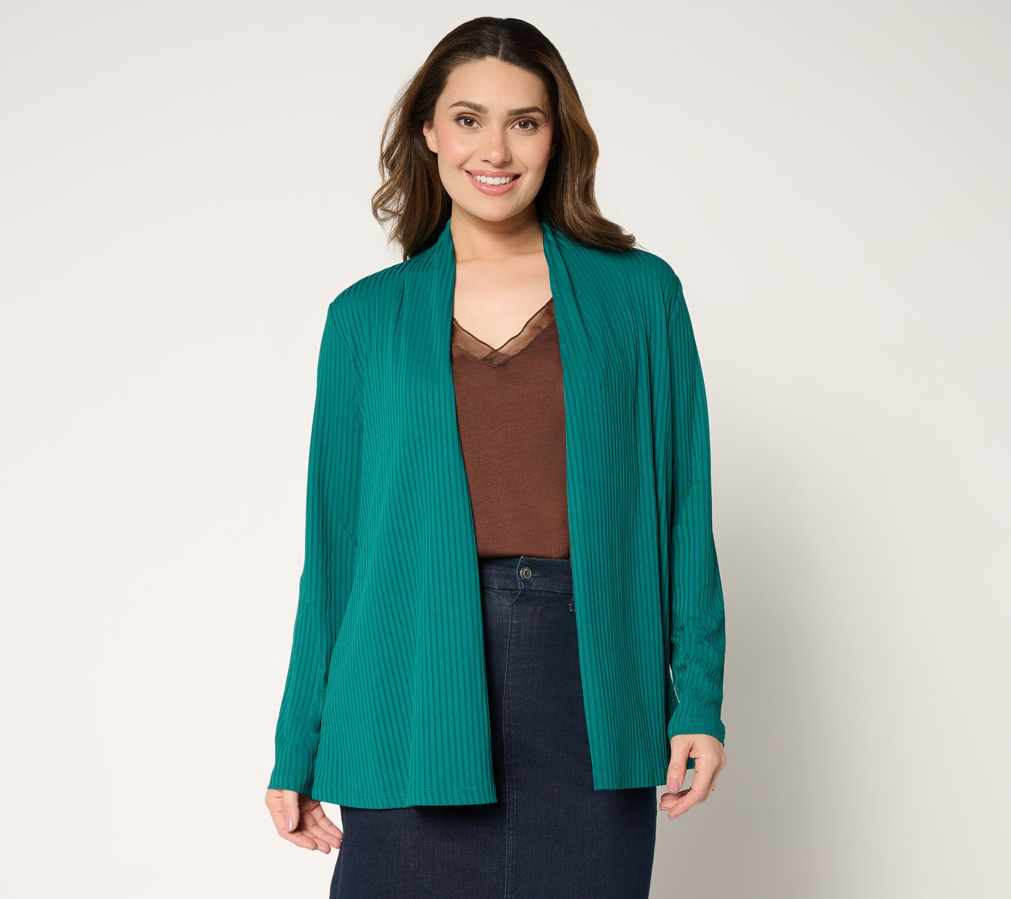 "As Is" Susan Graver Regular Ribbed Liquid Knit Cardigan