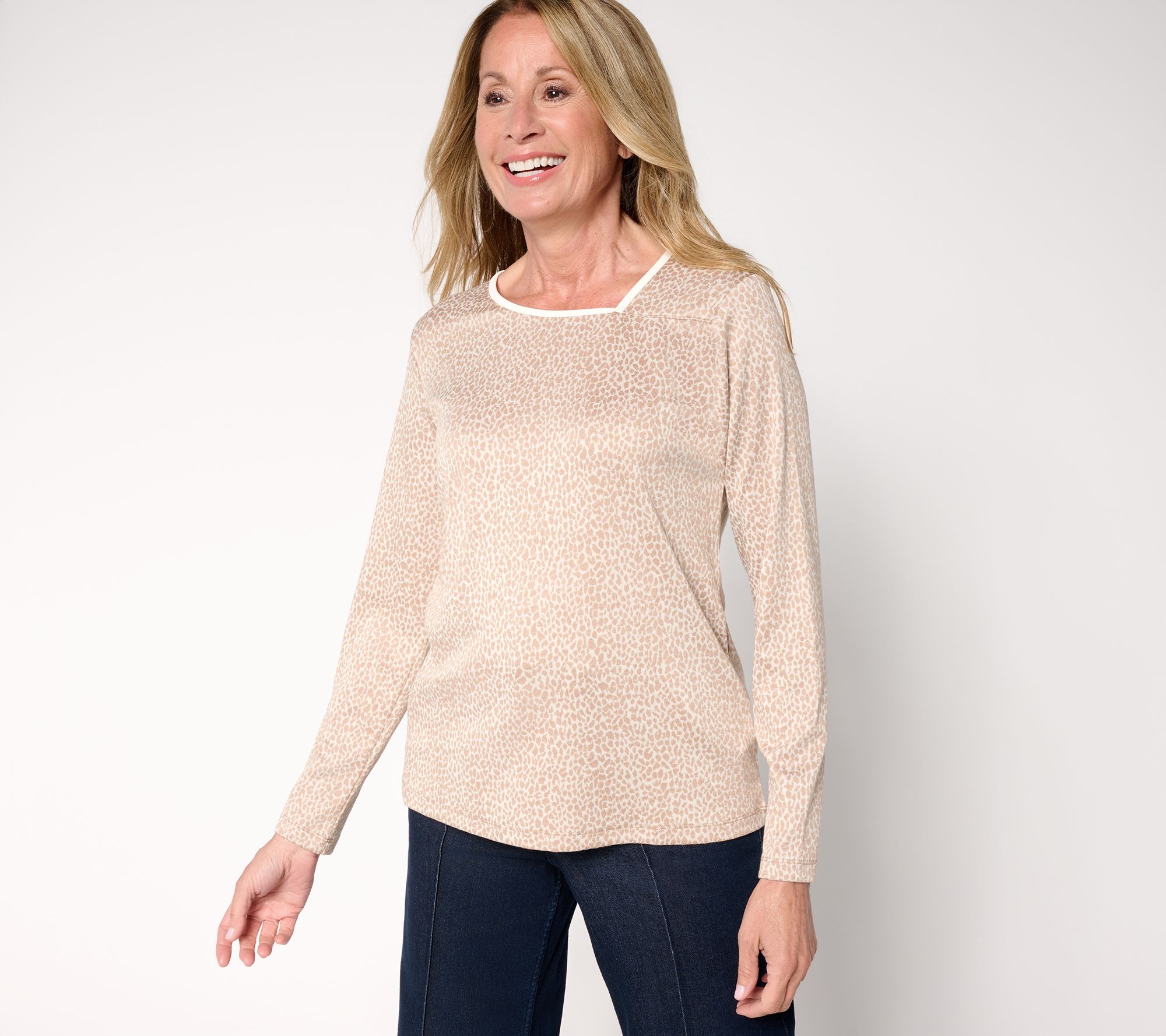 "As Is" Susan Graver Weekend Jacquard Knit Top w/ Faux Leather Trim