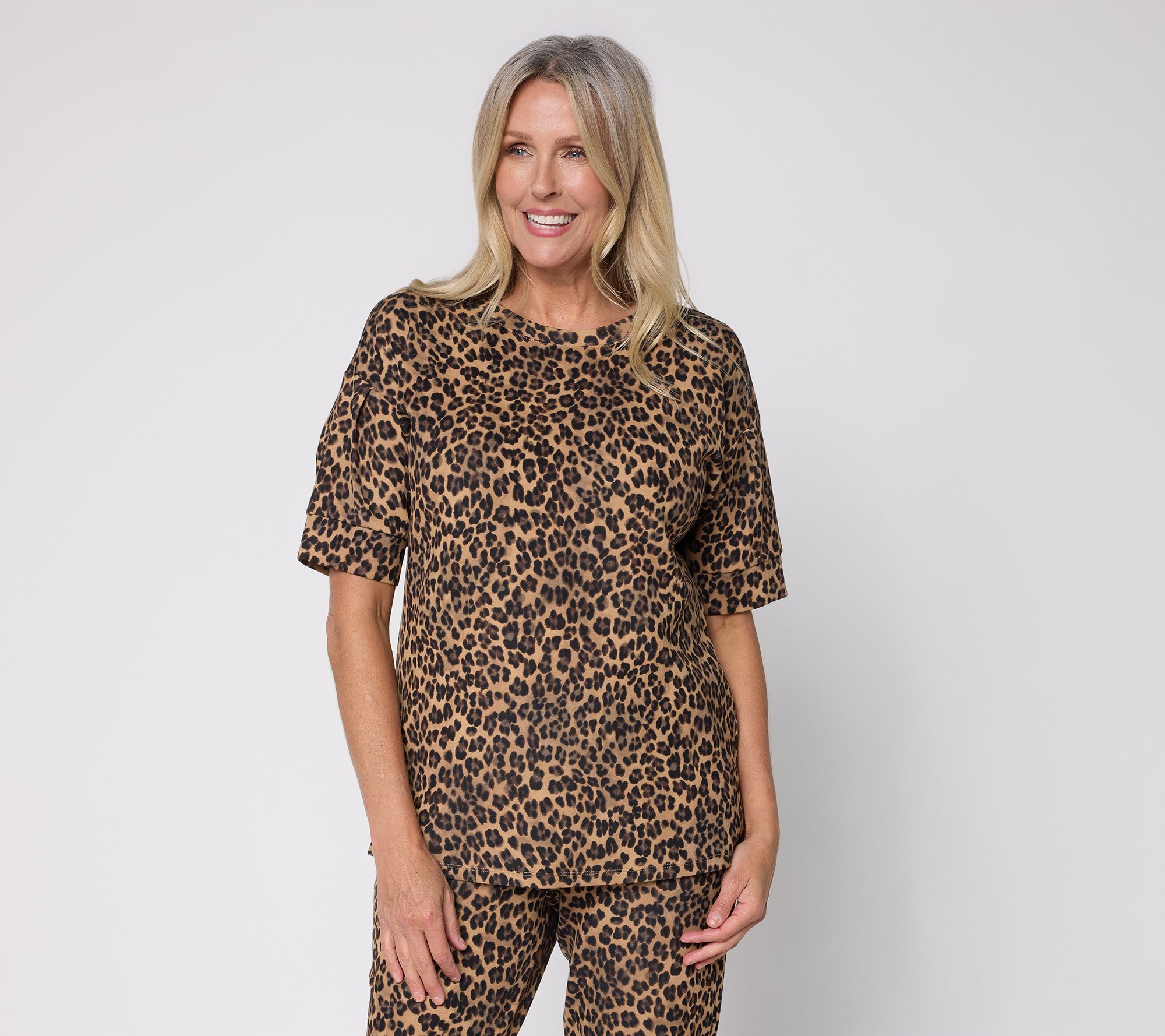 Belle by Kim Gravel ScubaLuxe Pleated Elbow Sleeve Top
