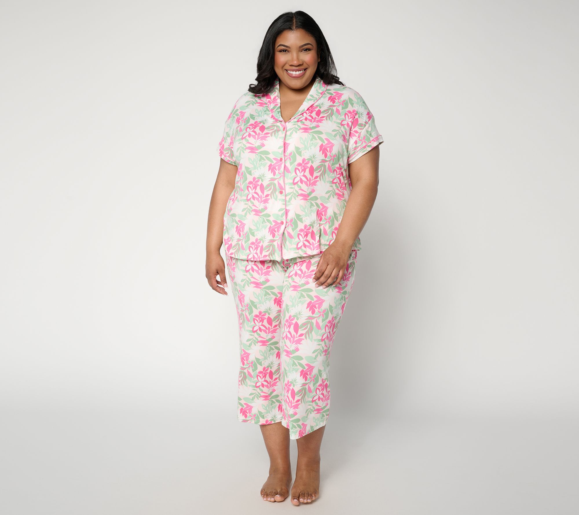 MUK LUKS Cloud Knit Shawl Collar w/ Cropped Pant Pajama Set