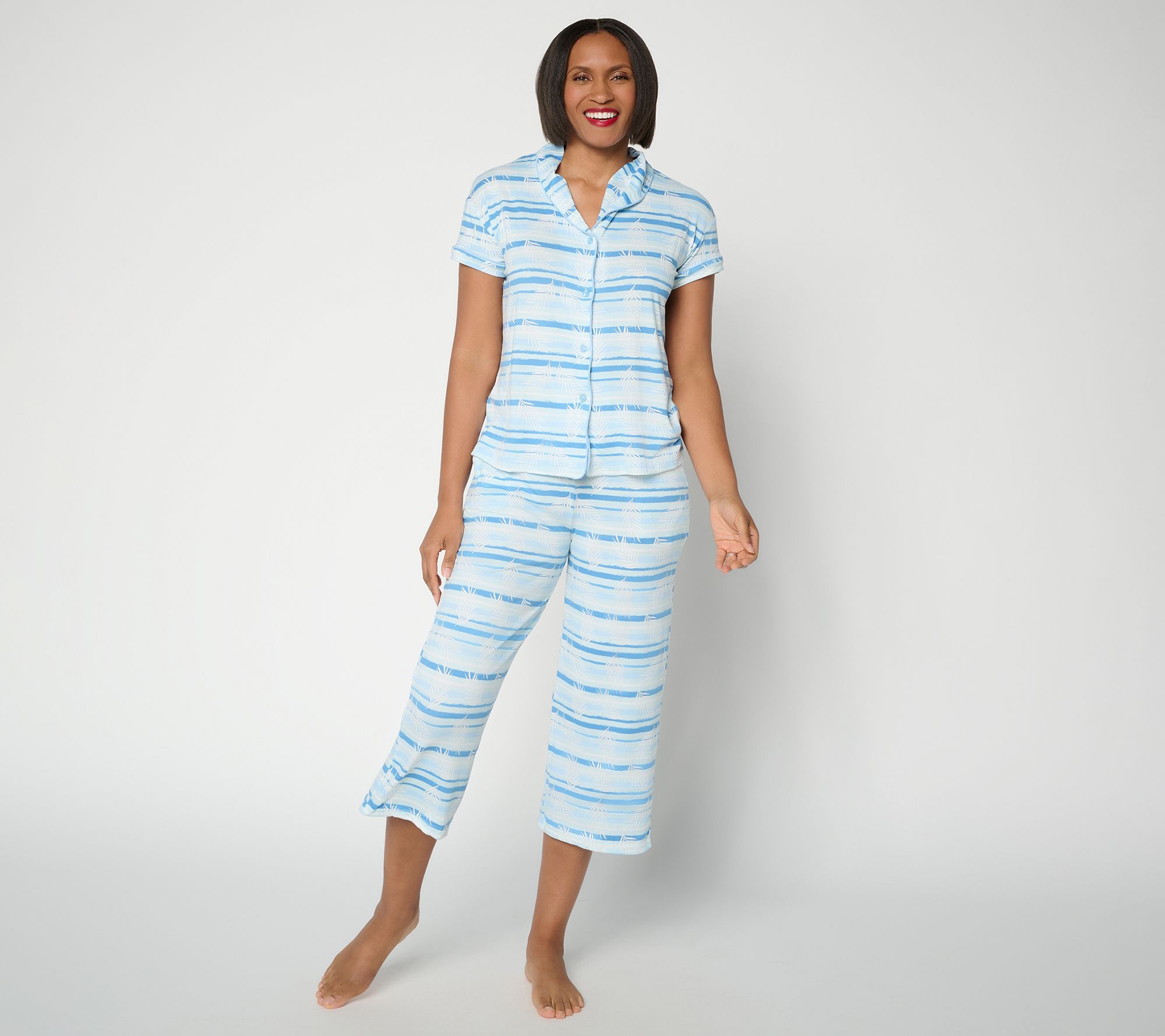 MUK LUKS Cloud Knit Shawl Collar w/ Cropped Pant Pajama Set