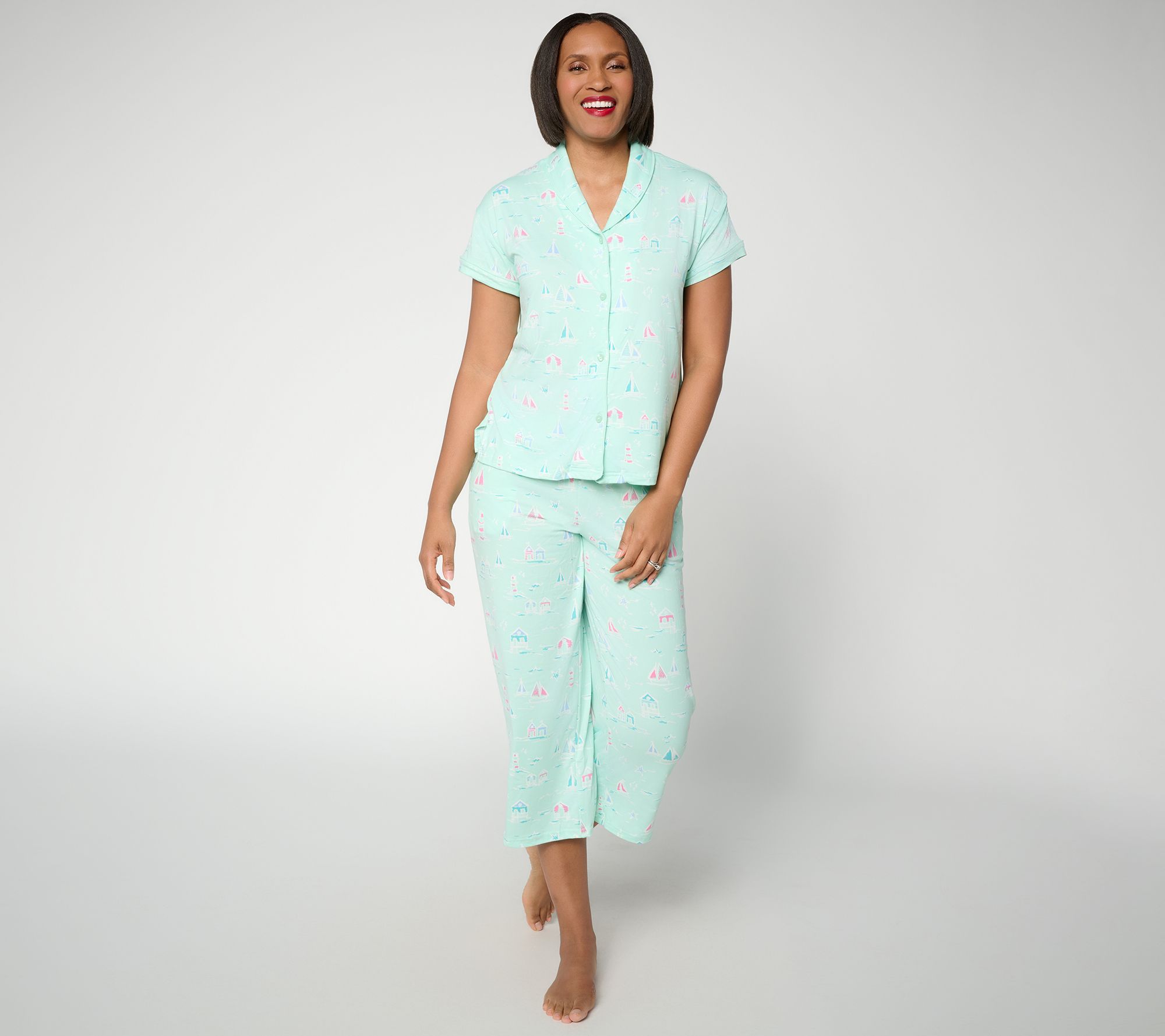 MUK LUKS Cloud Knit Shawl Collar w/ Cropped Pant Pajama Set