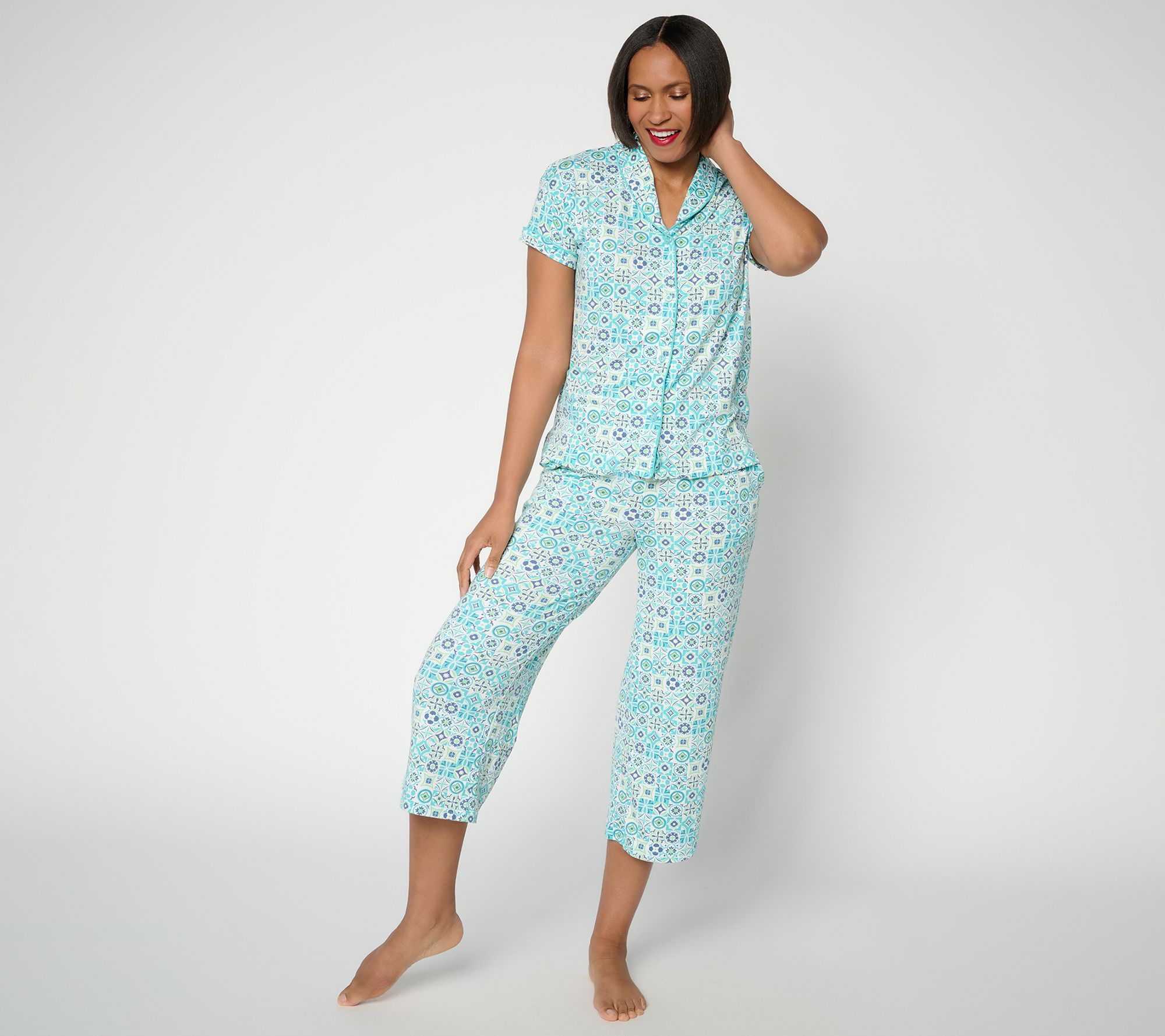 MUK LUKS Cloud Knit Shawl Collar w/ Cropped Pant Pajama Set