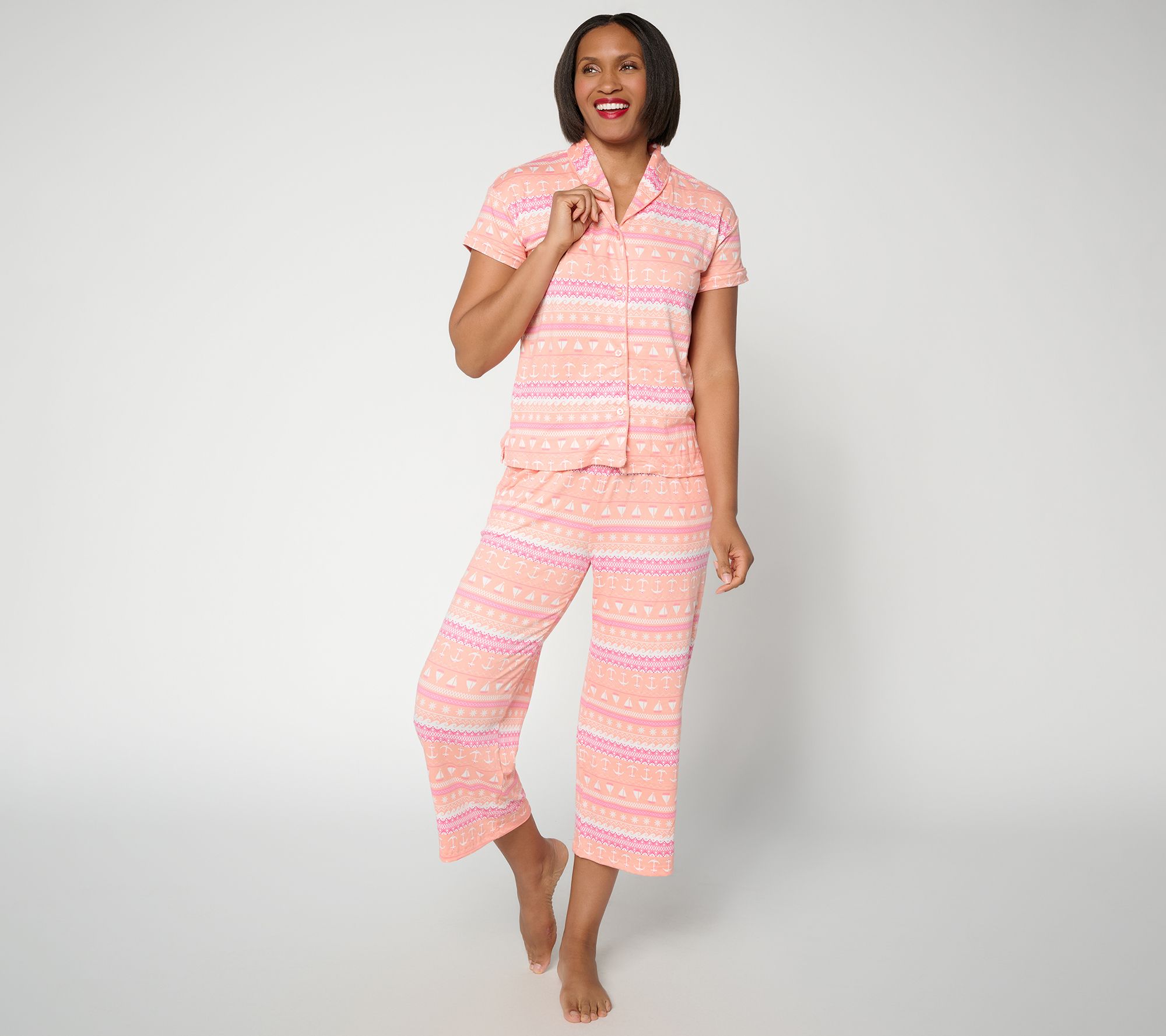 MUK LUKS Cloud Knit Shawl Collar w/ Cropped Pant Pajama Set