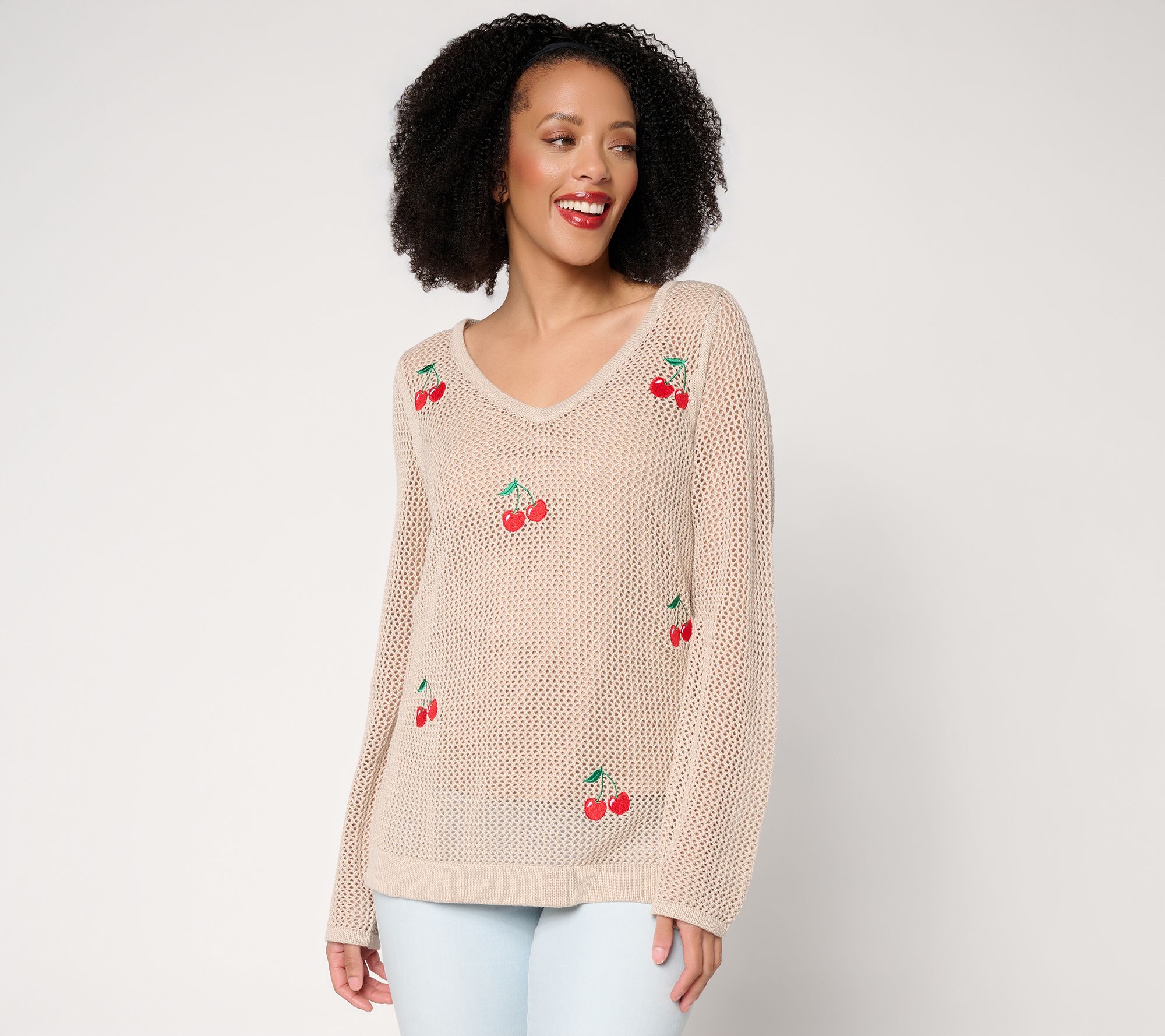Liberty Belles by Kim Gravel American Pie Open Stitch V Neck Sweater