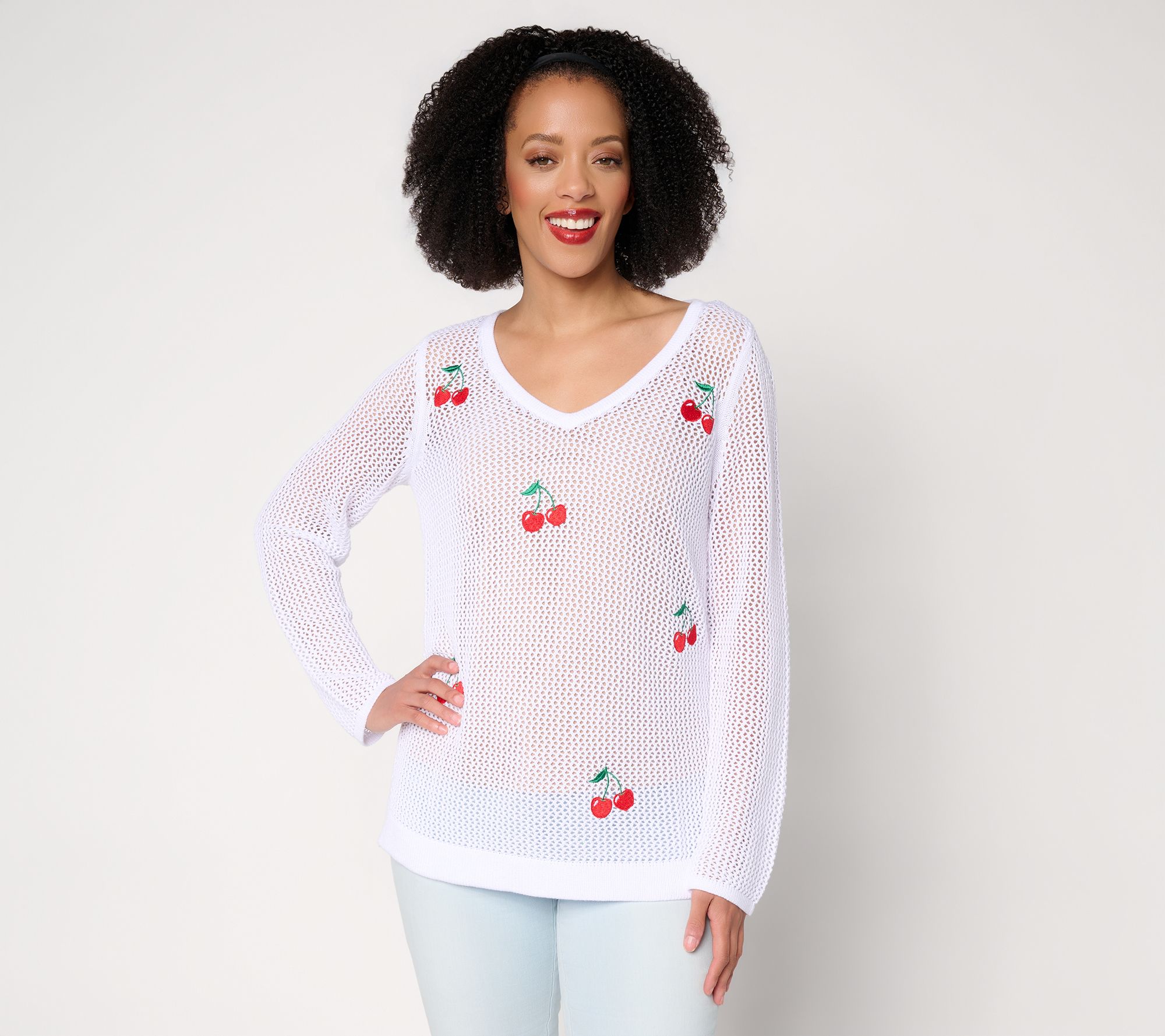 Liberty Belles by Kim Gravel American Pie Open Stitch V Neck Sweater
