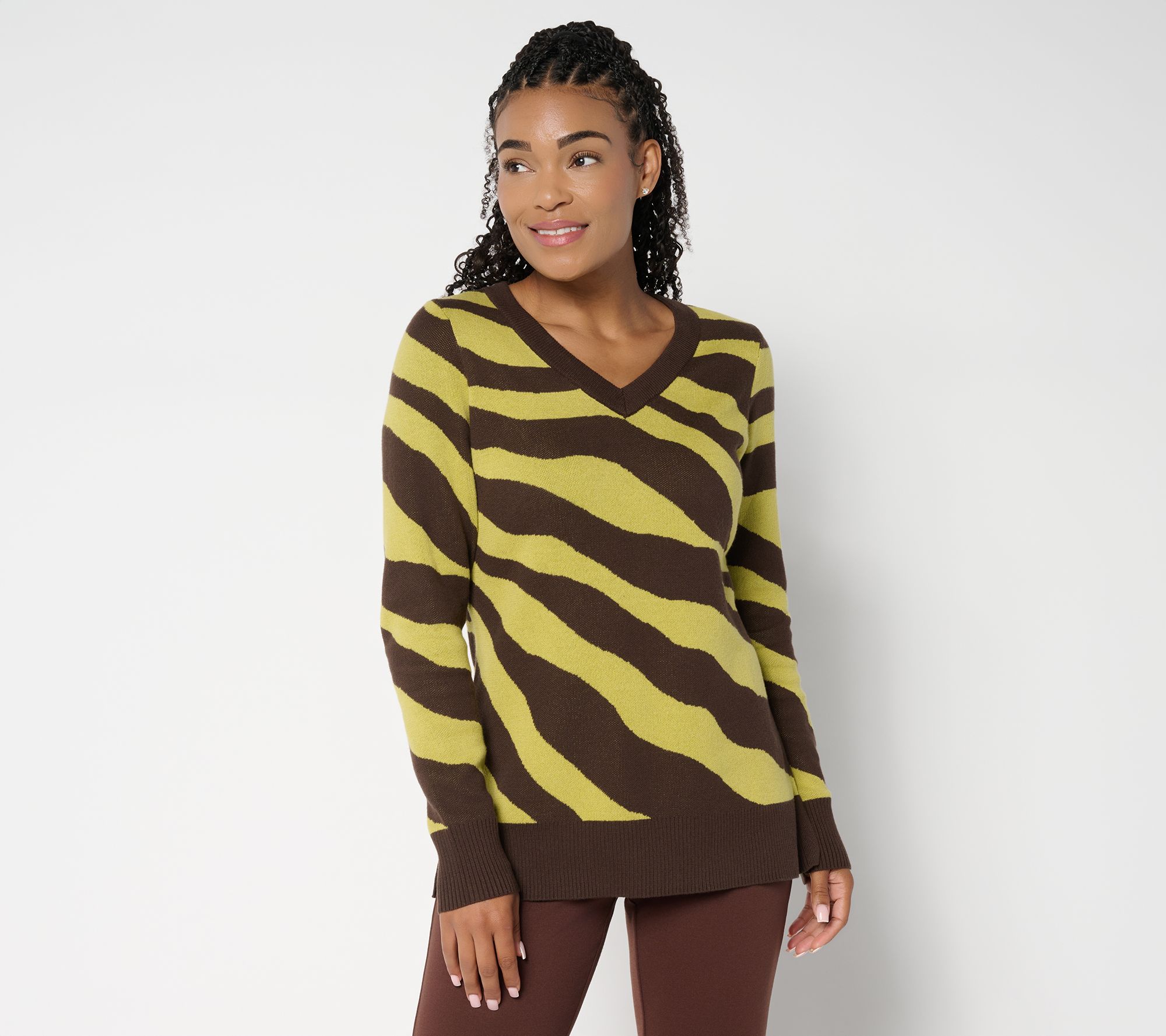 "As Is" Brandis Dress Out Loud Graphic V-Neck Intarsia Sweater