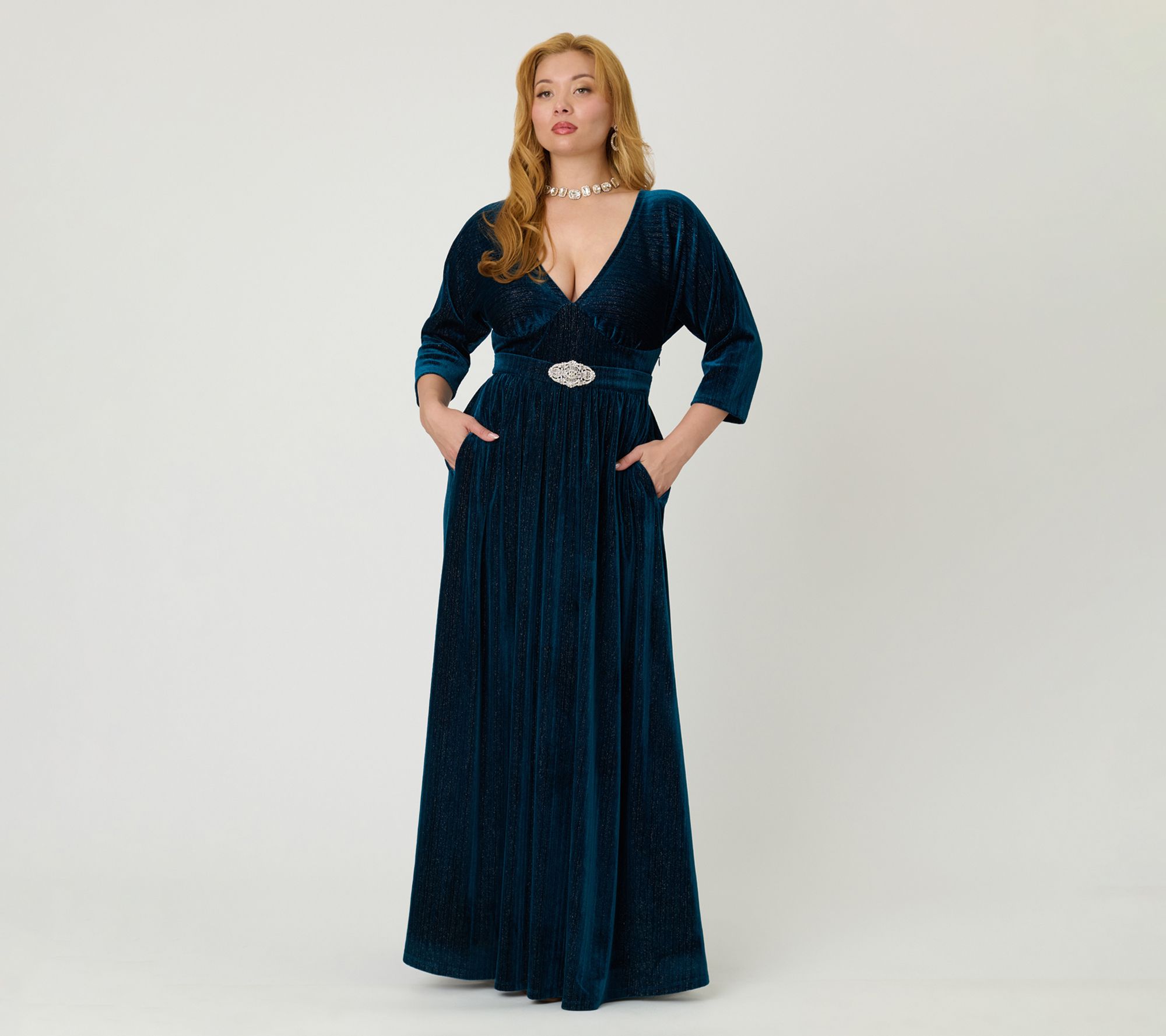  Unique Vintage Teal Velvet Batwing Sleeve MaxiDress