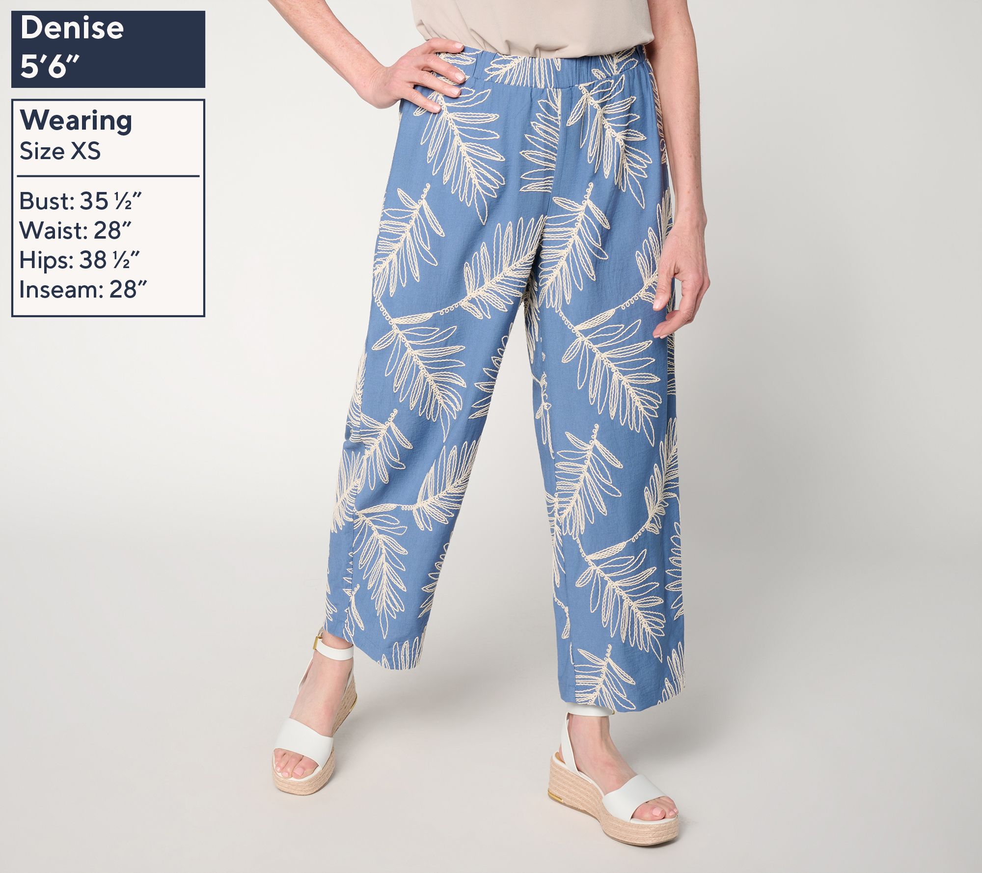 Susan Graver Weekend Regular Embroidered Woven Wide Leg Crop Pants