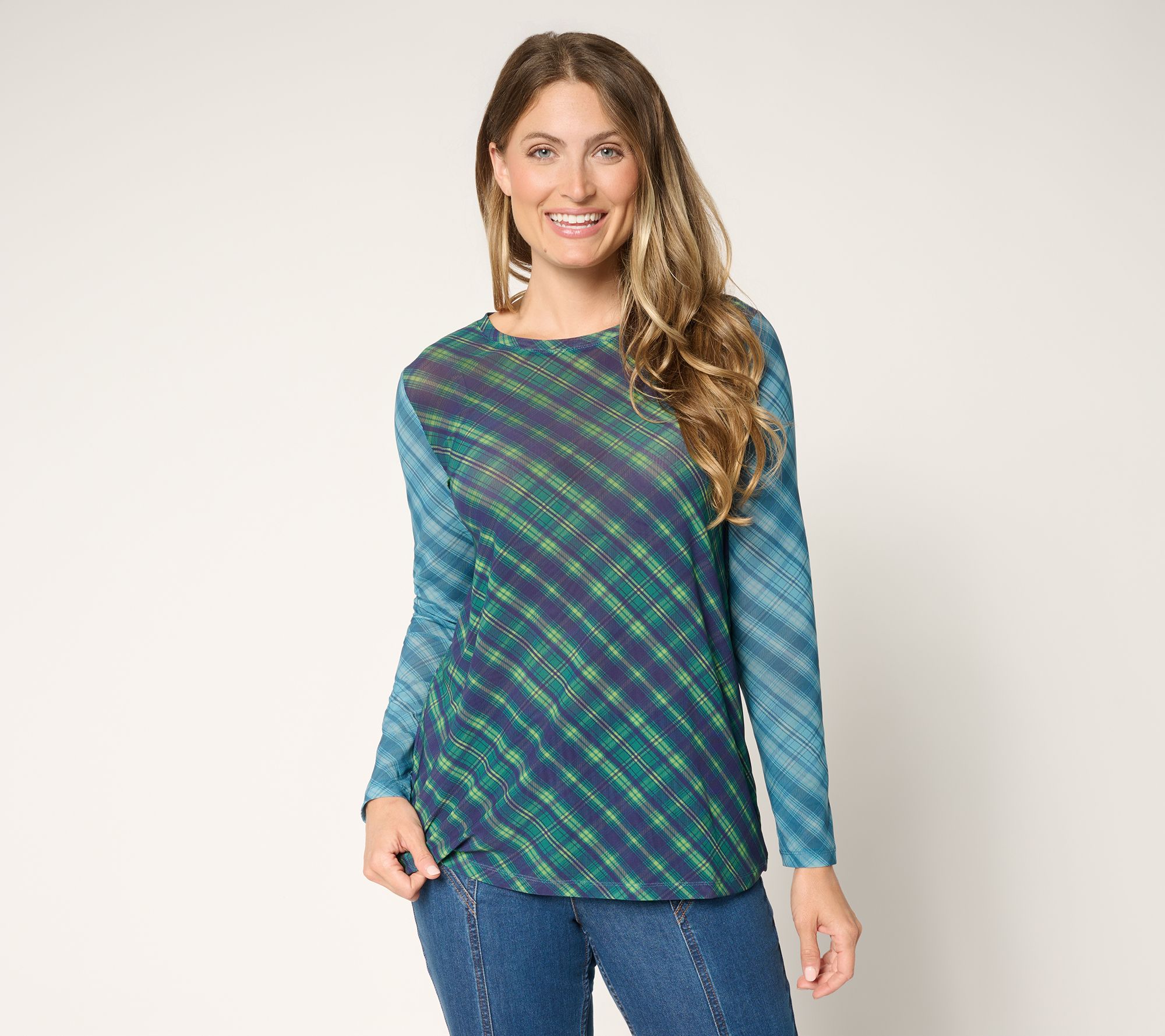 "As Is" LOGO Layers by Lori Goldstein Long Sleeve Printed Mesh Top