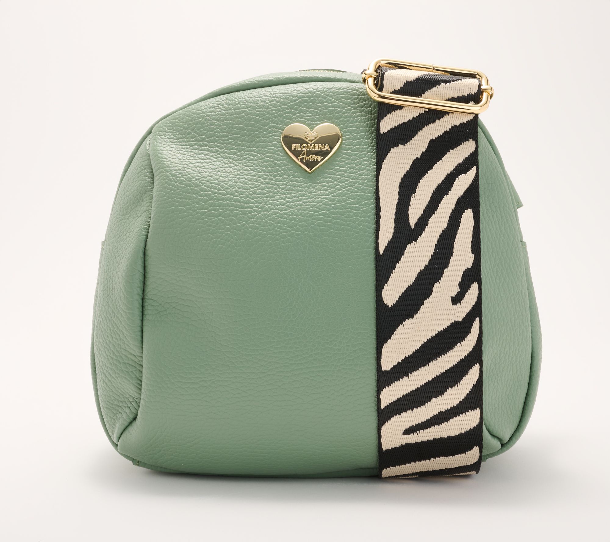 Filomena Amore Lady Salento Leather Top Zip Crossbody with Woven Strap