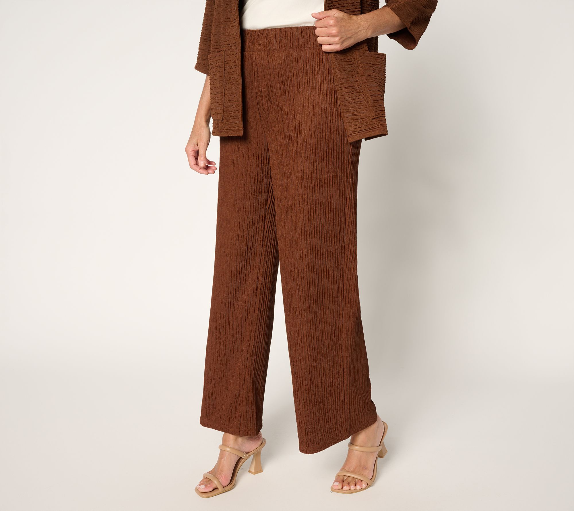 "As Is" Joan Rivers Petite Crinkle Knit Wide Leg Ankle Pants