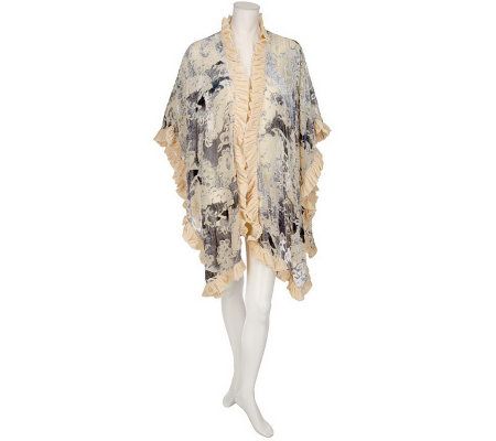 Dreamkeeper Velvet Burnout Ruana with Ruffle Edging & Beading Details ...