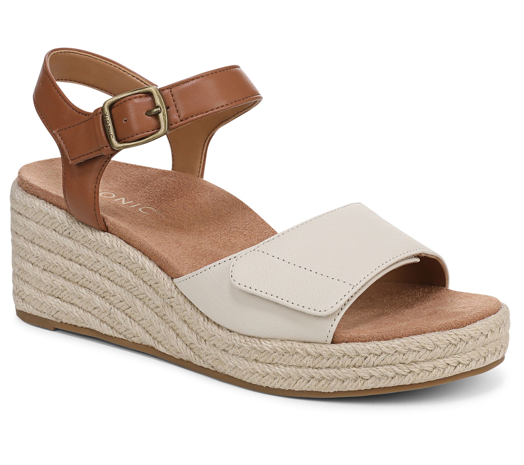 "As Is" Vionic Adjustable Leather and Textile Wedges - Sable