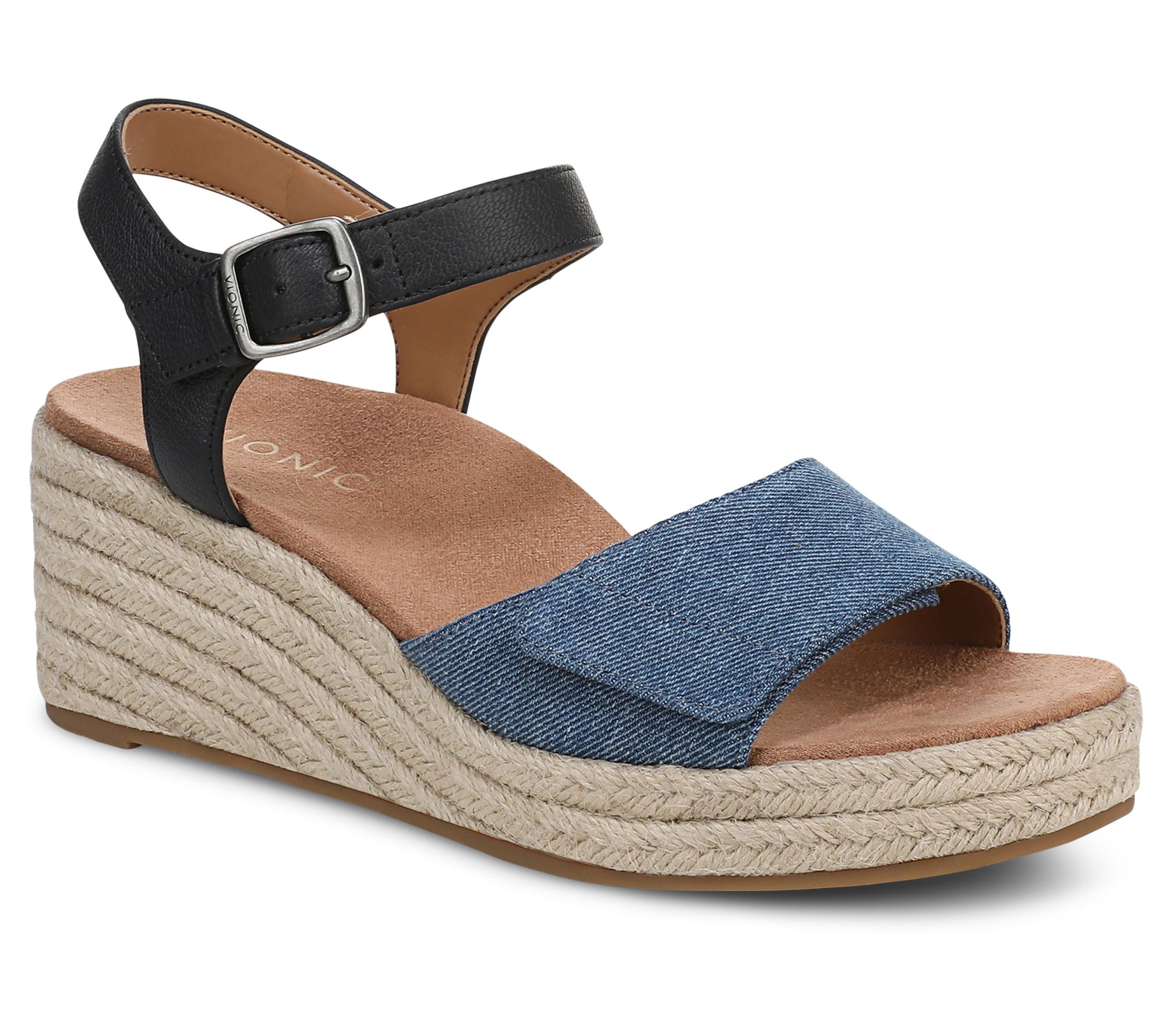 "As Is" Vionic Adjustable Leather and Textile Wedges - Sable