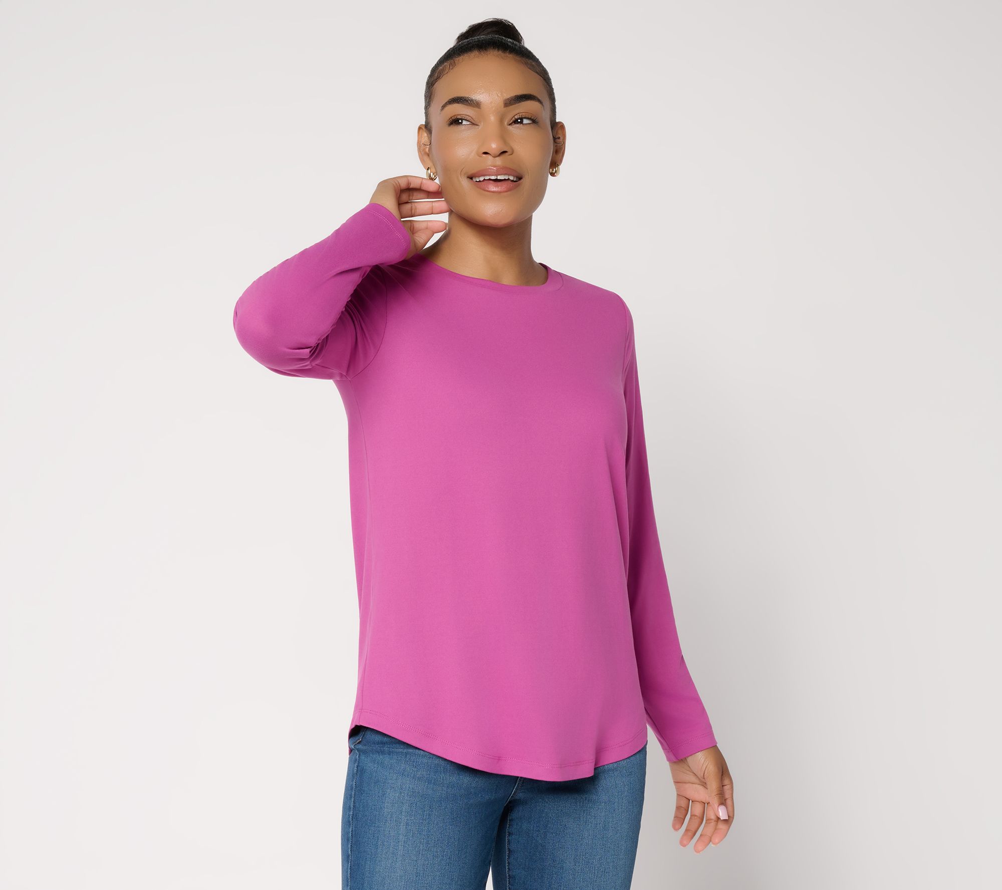  Susan Graver Essentials Brushed Liquid Knit Crew Neck Top