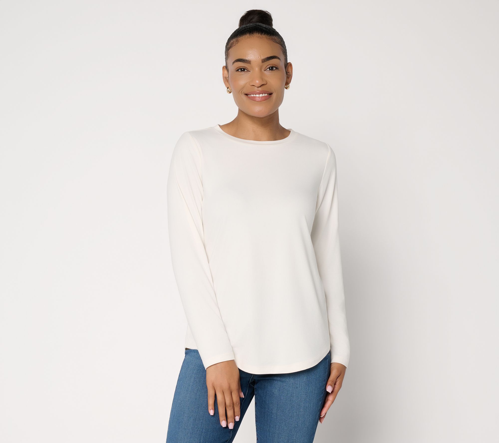 Susan Graver Essentials Brushed Liquid Knit Crew Neck Top
