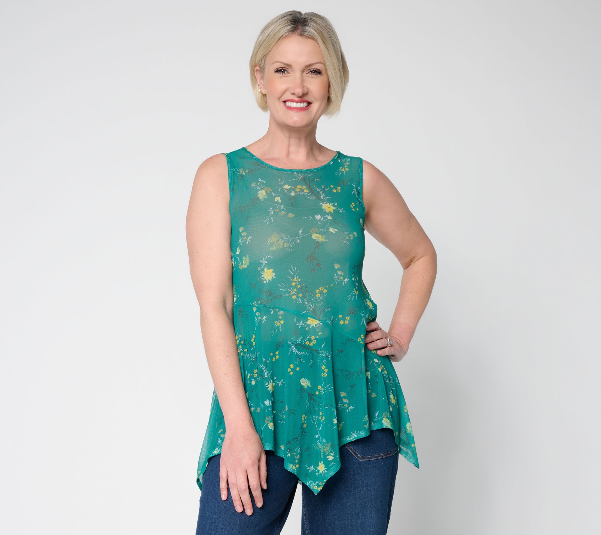 LOGO Layers by Lori Goldstein Floral Print Mesh Tank