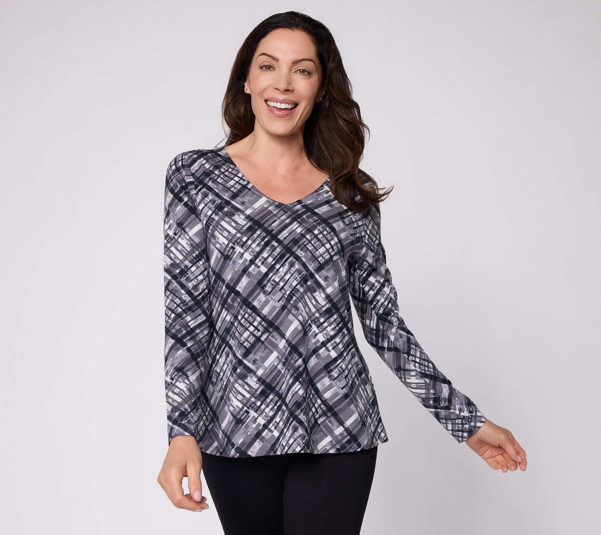 Women with Control Printed Washed Cotton V Neck Top