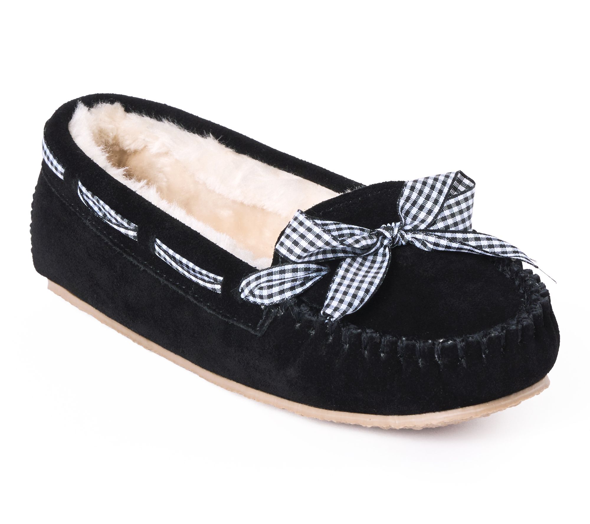 Minnetonka Women's Cally Suede Gingham Ribbon Slippers